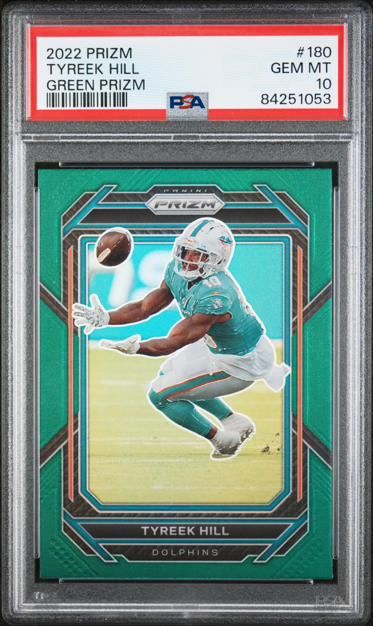 Tyreek Hill 2022 Panini Prizm Green Football Card #180 Graded PSA 10