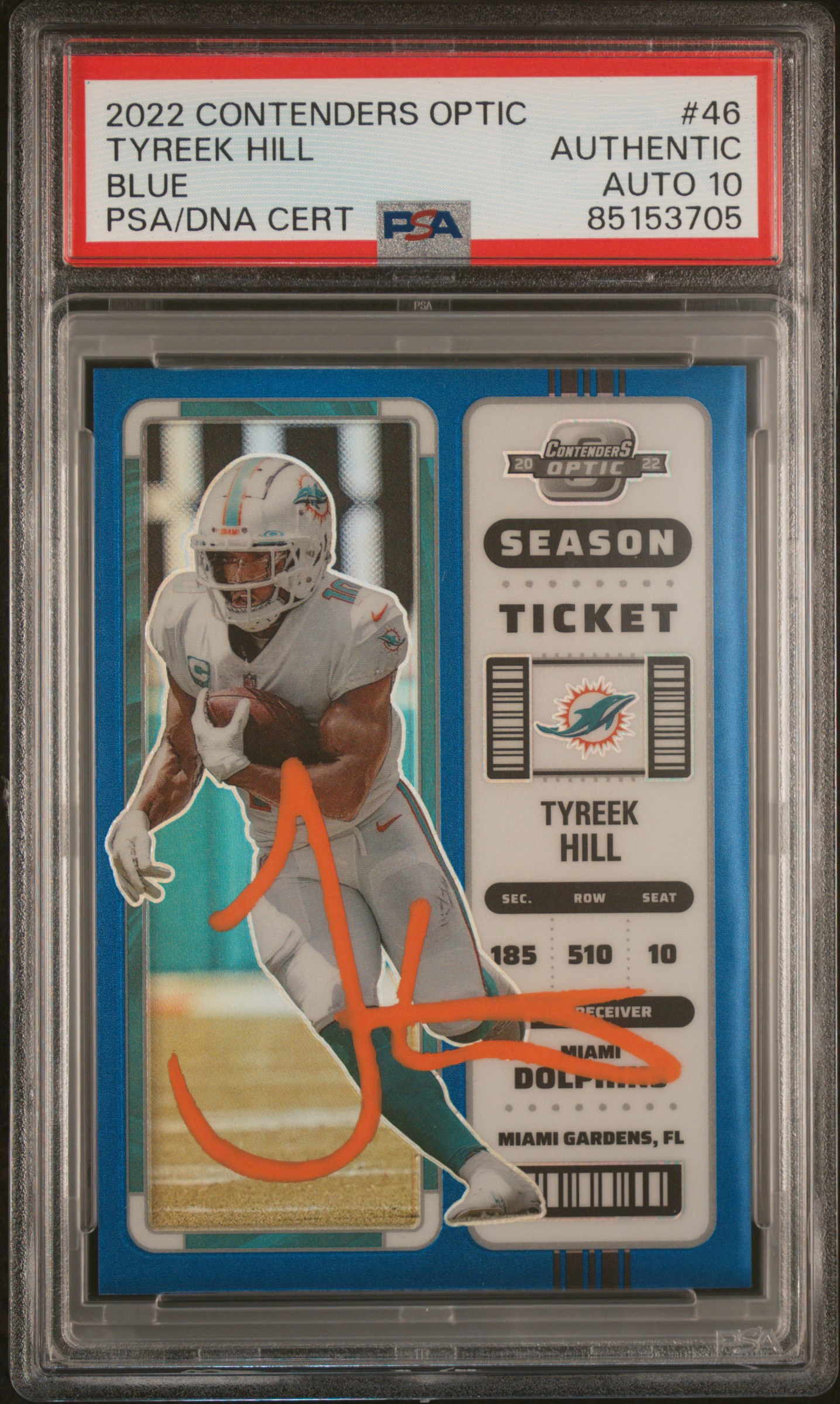 Tyreek Hill 2022 Panini Contenders Optic Blue Card #46 Auto Graded PSA 10 86/99