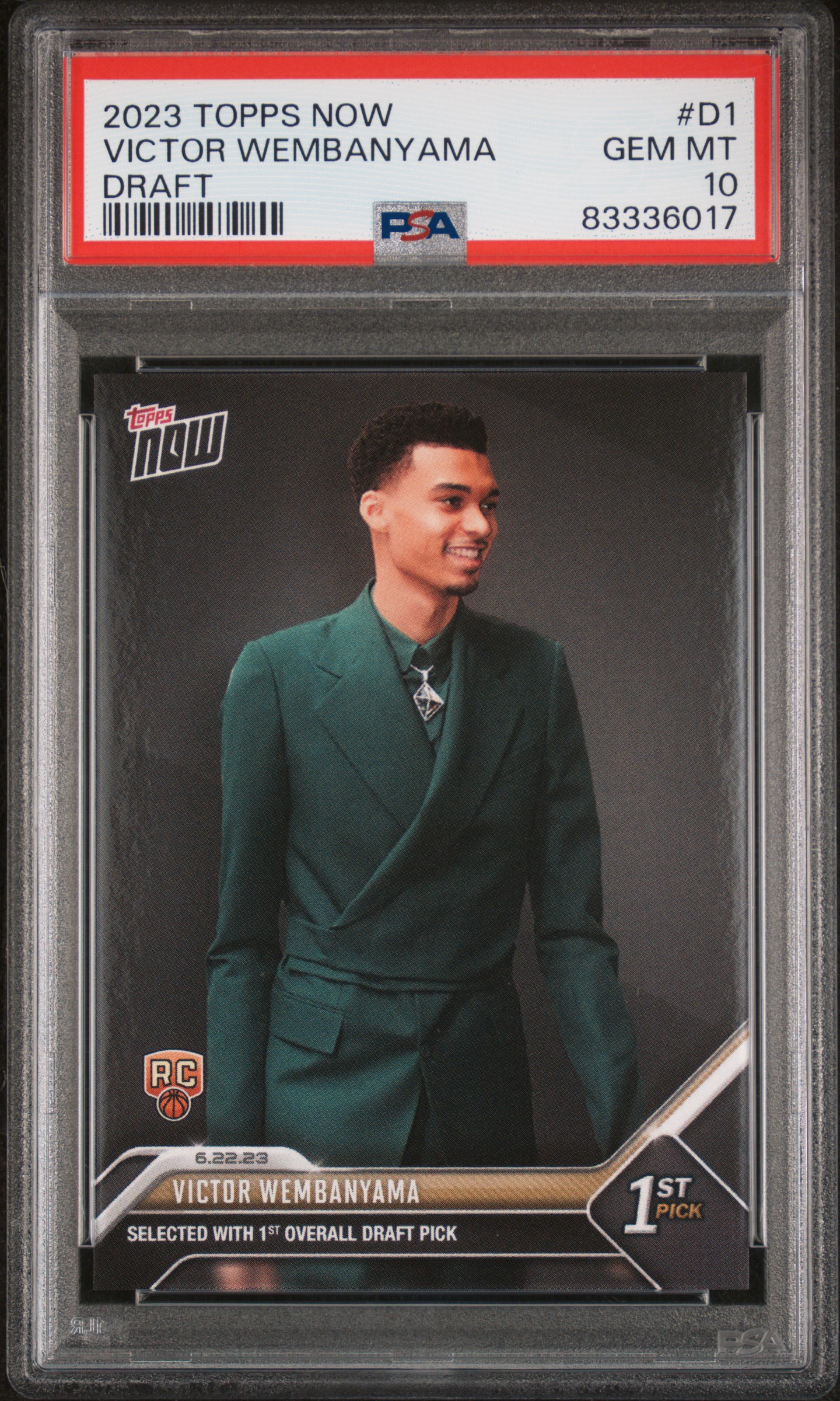 Victor Wembanyama 2023 Topps Now Draft Basketball Rookie Card #D1 Graded PSA 10