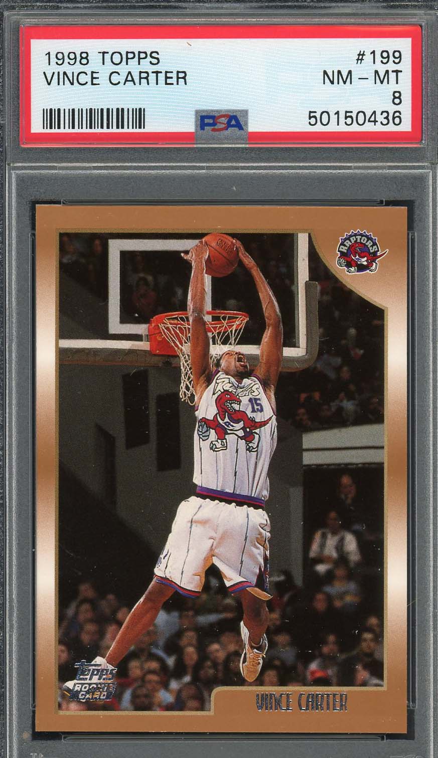 Vince Carter 1998 Topps Basketball Rookie Card RC #199 Graded PSA 8