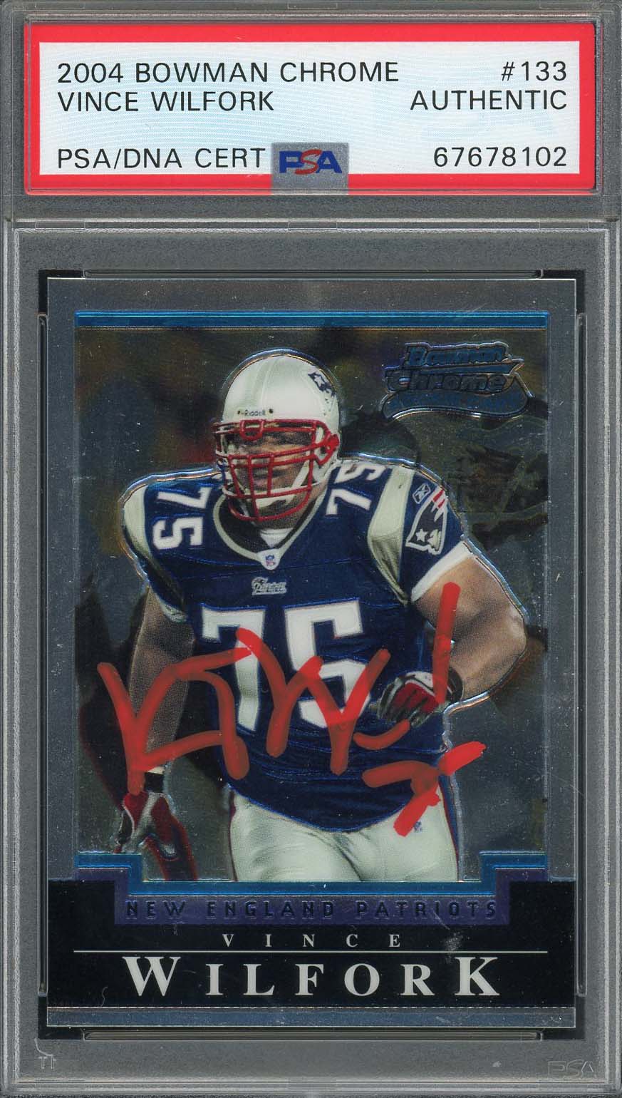 Vince Wilfork 2004 Bowman Chrome Football Rookie Signed Card #133 Auto PSA