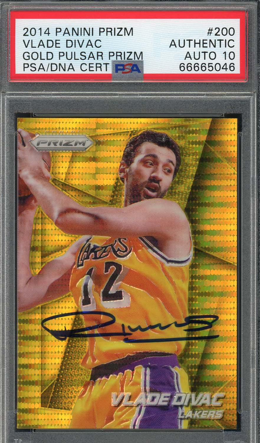 Vlade Divac Autographed 2014 Panini Gold Prizm Card #200 Auto Graded PSA 10 7/10
