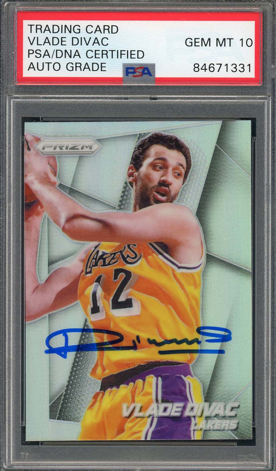 Vlade Divac Autographed 2014 Panini Silver Prizm Signed Card #200 Auto PSA 10