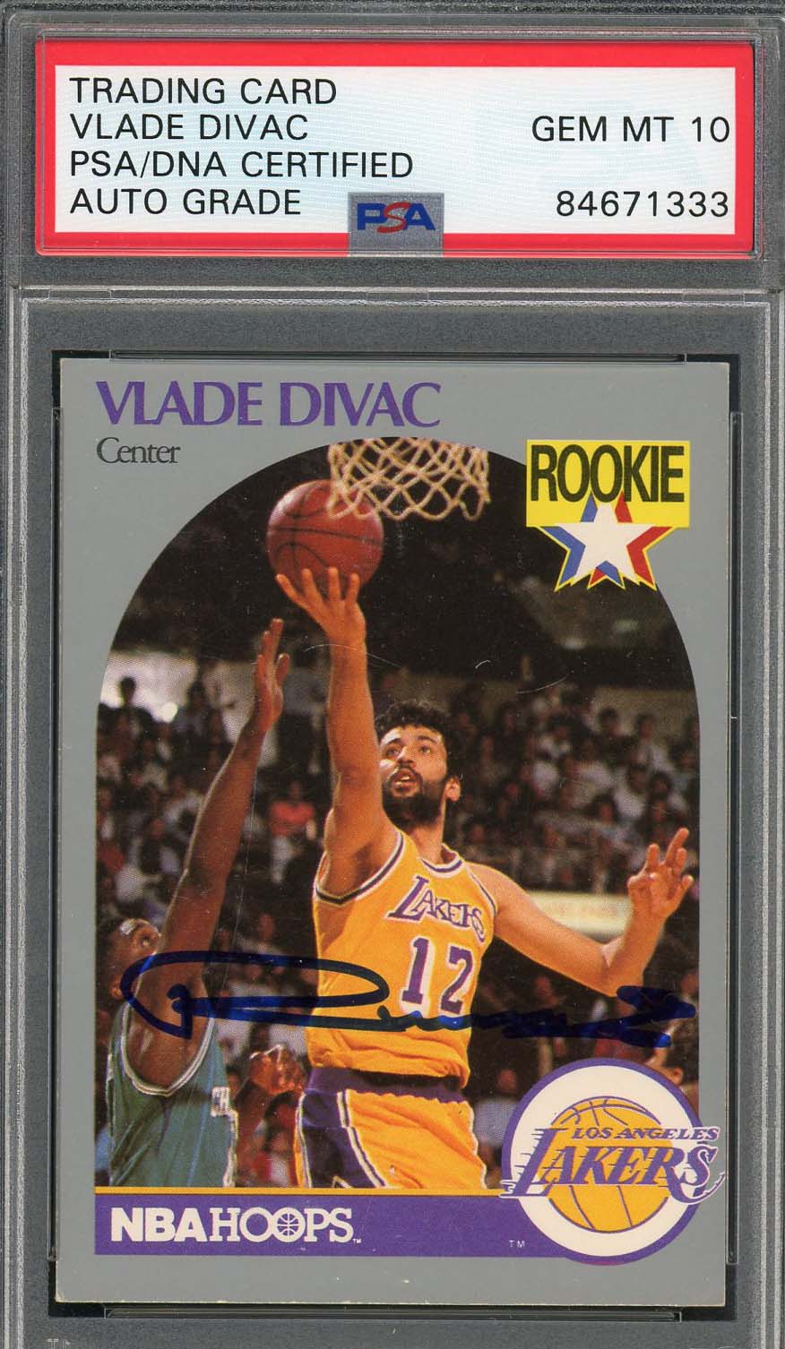 Vlade Divac Autographed 1990 Hoops Signed Rookie Card RC #154 Auto PSA 10