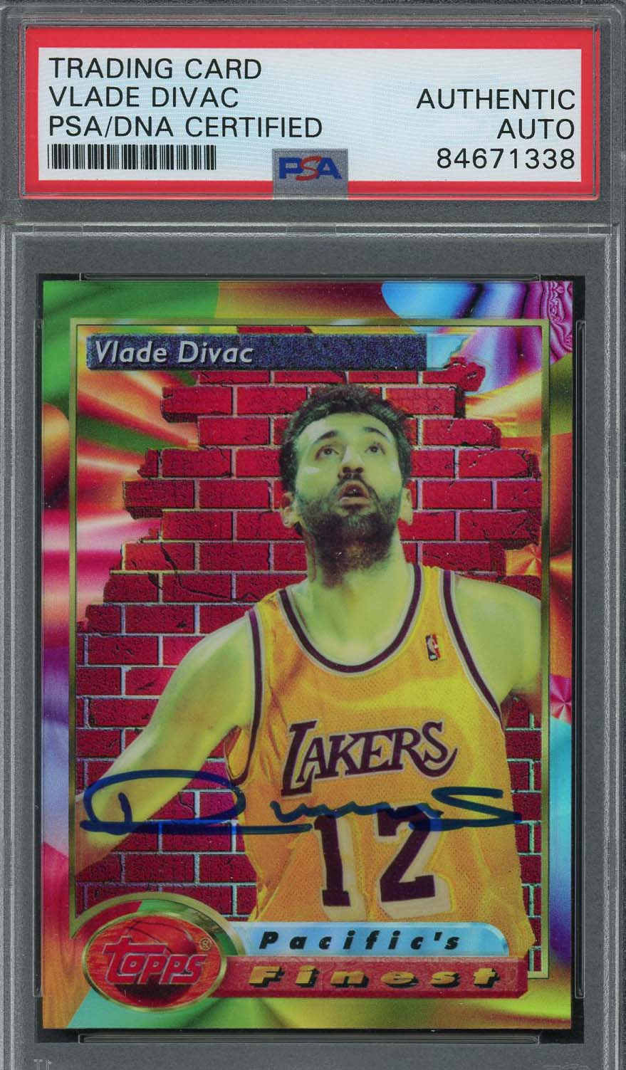 Vlade Divac Autographed 1993 Topps Finest Refractor Signed Card #120 Auto PSA
