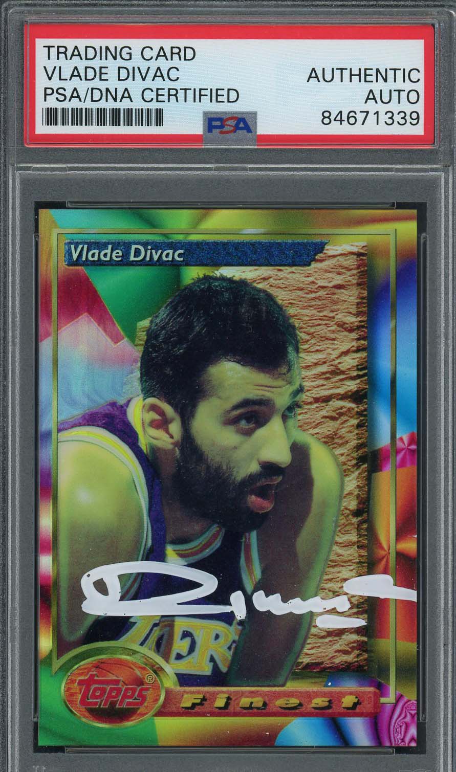 Vlade Divac Autographed 1993 Topps Finest Refractor Signed Card #197 Auto PSA