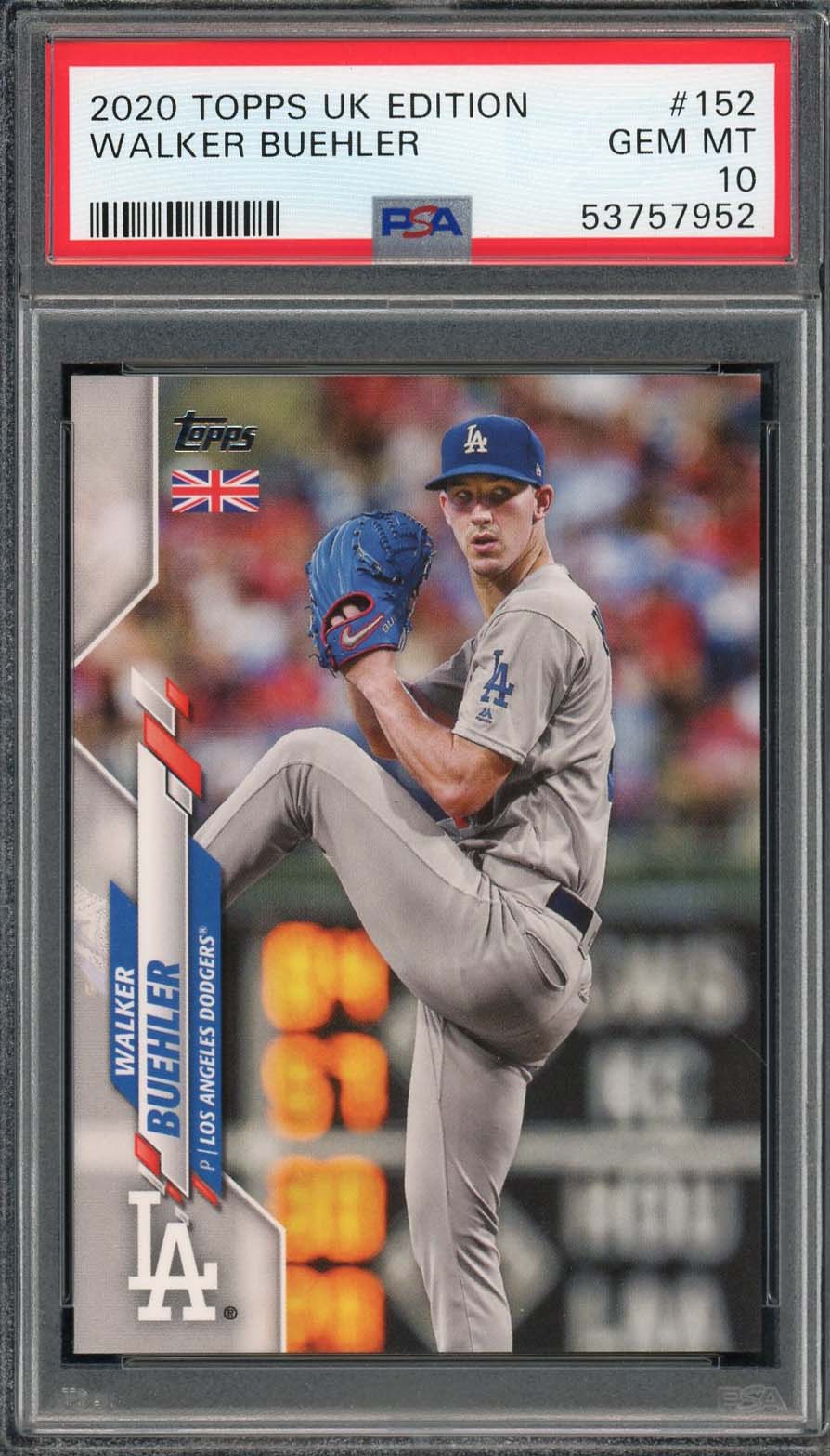 Walker Buehler 2020 Topps UK Edition Baseball Card #152 PSA 10
