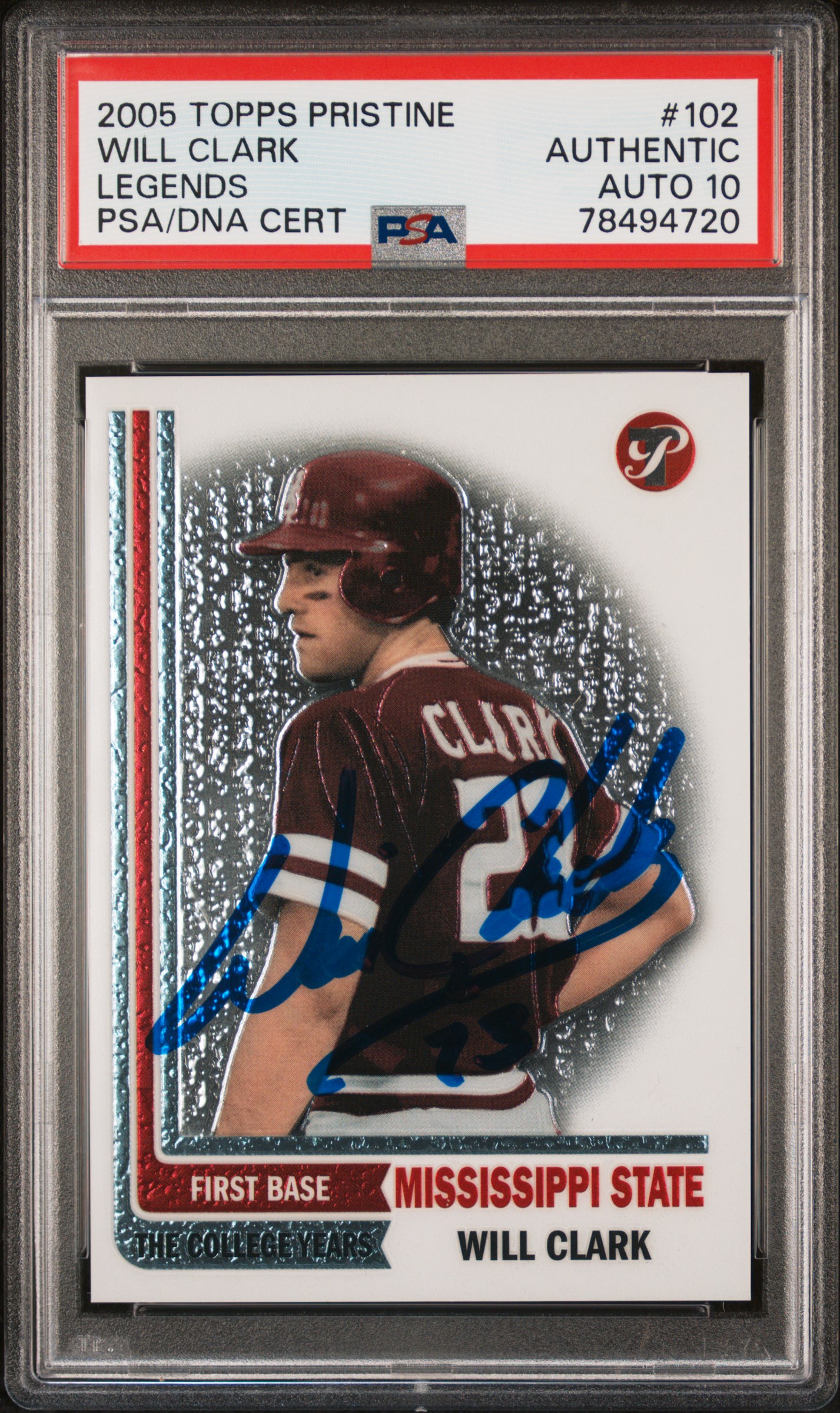Will Clark 2005 Panini Pristine Signed Card #102 Auto Graded PSA 10 78494720