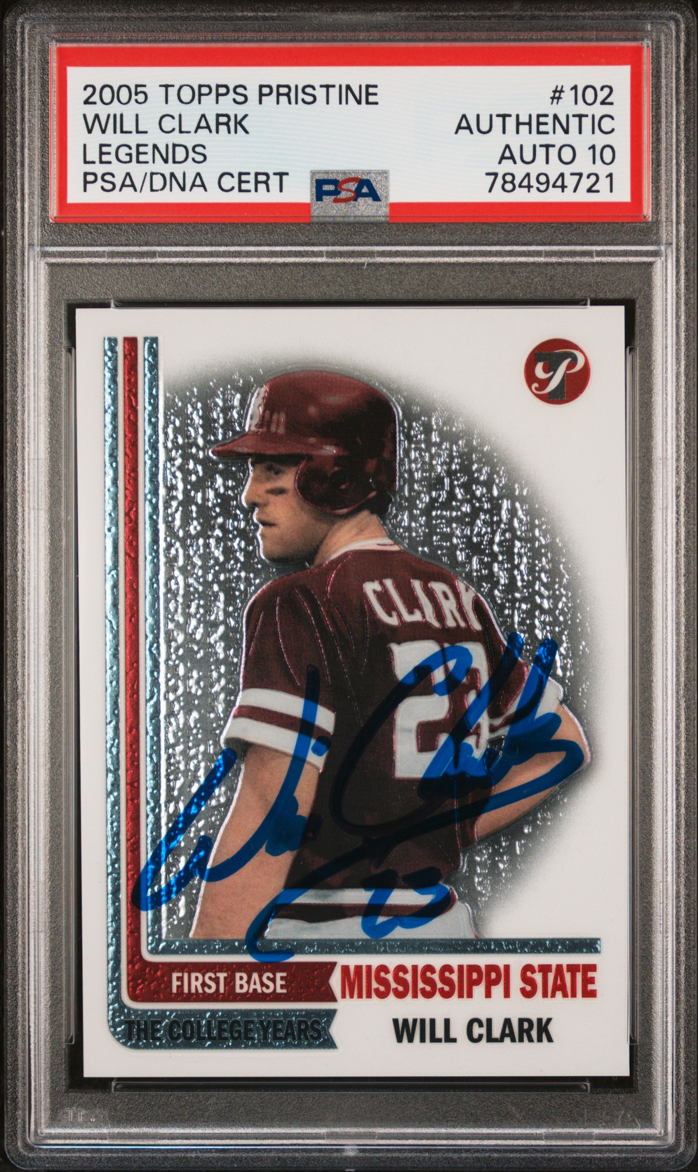 Will Clark 2005 Panini Pristine Signed Card #102 Auto Graded PSA 10 78494721