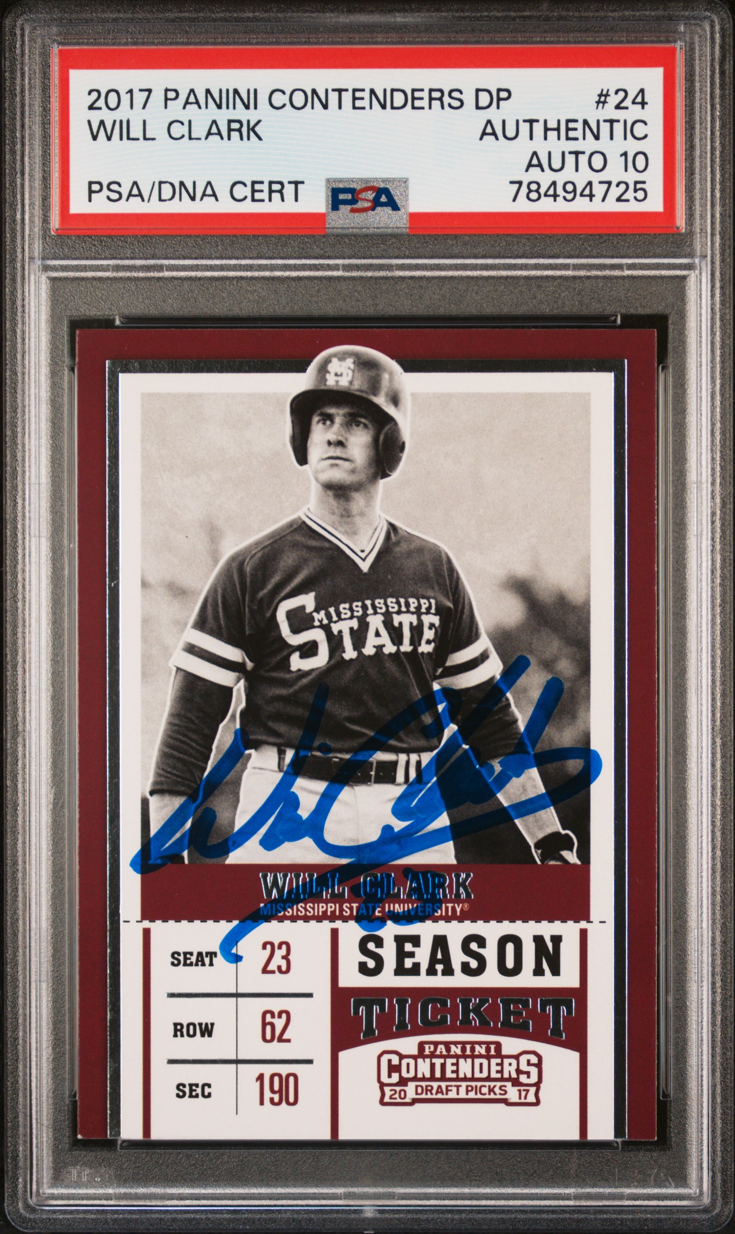 Will Clark 2017 Panini Contenders Signed Card #24 Auto Graded PSA 10 78494725