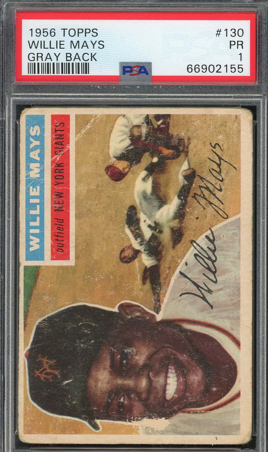 Willie Mays 1956 Topps Gray Back Baseball Card #130 Graded PSA 1