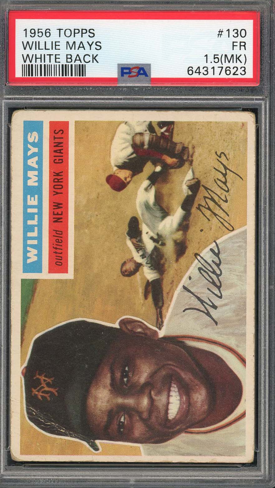 Willie Mays 1956 Topps White Back Baseball Card #130 Graded PSA 1.5