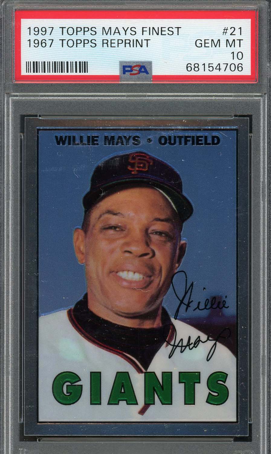 Willie Mays 1997 Topps Finest 1967 Baseball Card #21 Graded PSA 10