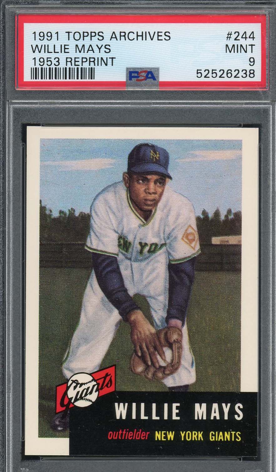 Willie Mays 1991 Topps Archives 1953 Baseball Card #244 Graded PSA 9