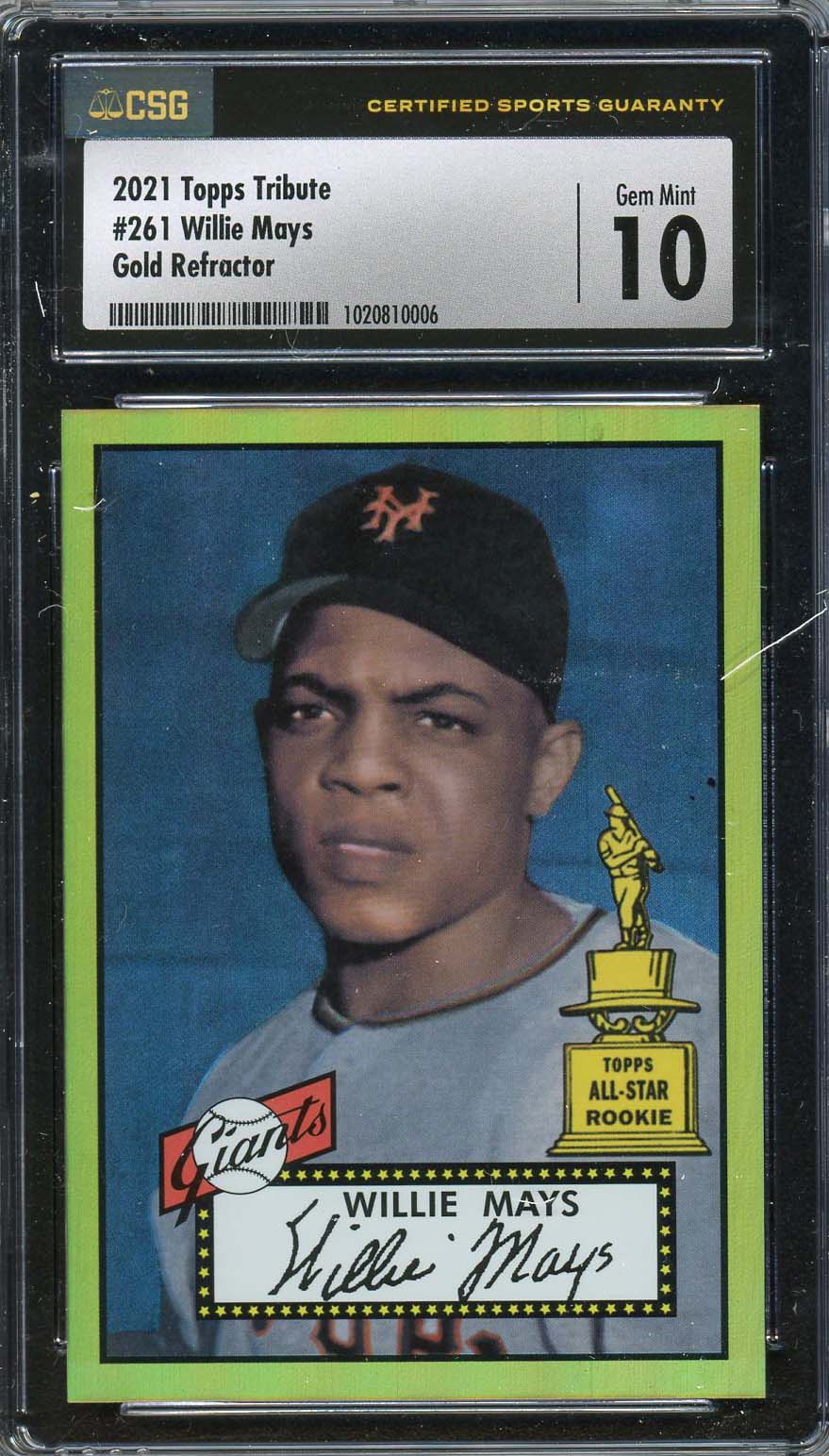 Willie Mays 2021 Topps Tribute Gold Refractor Baseball Card #261 CSG 10 49/50