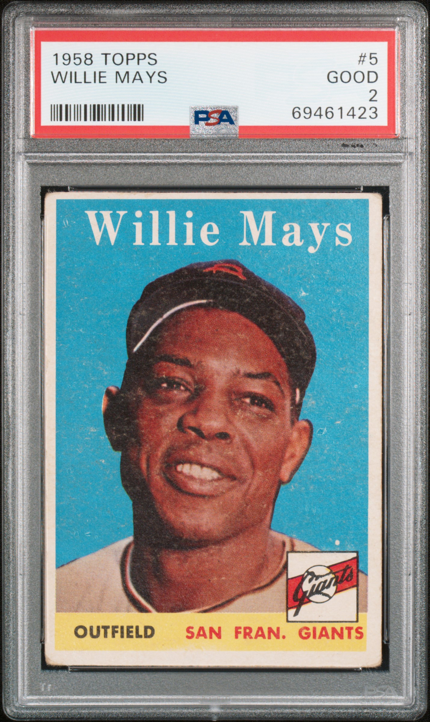 Willie Mays 1958 Topps Baseball Card #5 Graded PSA 2