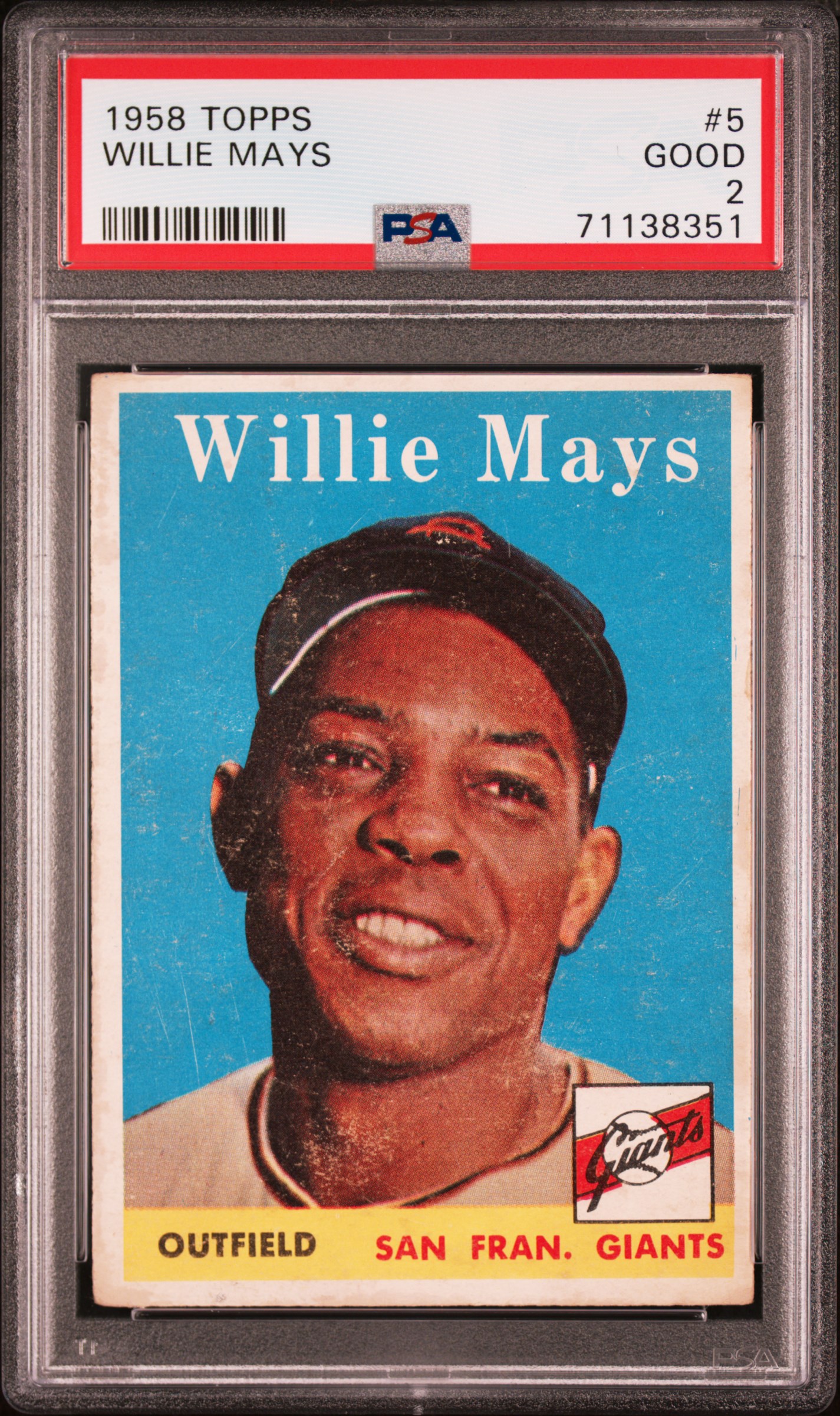Willie Mays 1958 Topps Baseball Card #5 Graded PSA 2 71138351