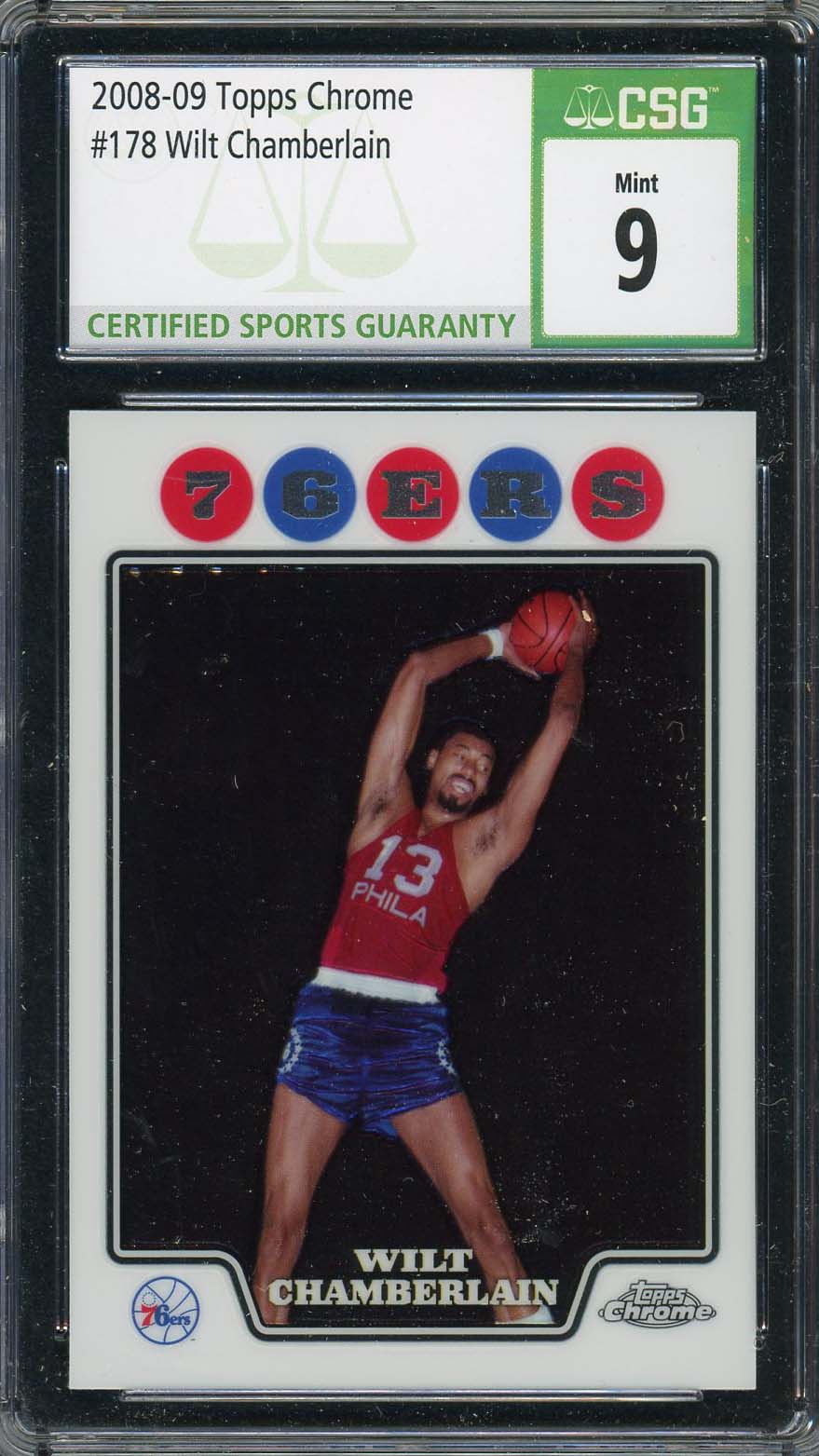 Wilt Chamberlain 2008-09 Topps Chrome Basketball Card #178 Graded CSG 9 Wilt Chamberlain 2008-09 Topps Chrome Basketball Card #178 Graded CSG 9
