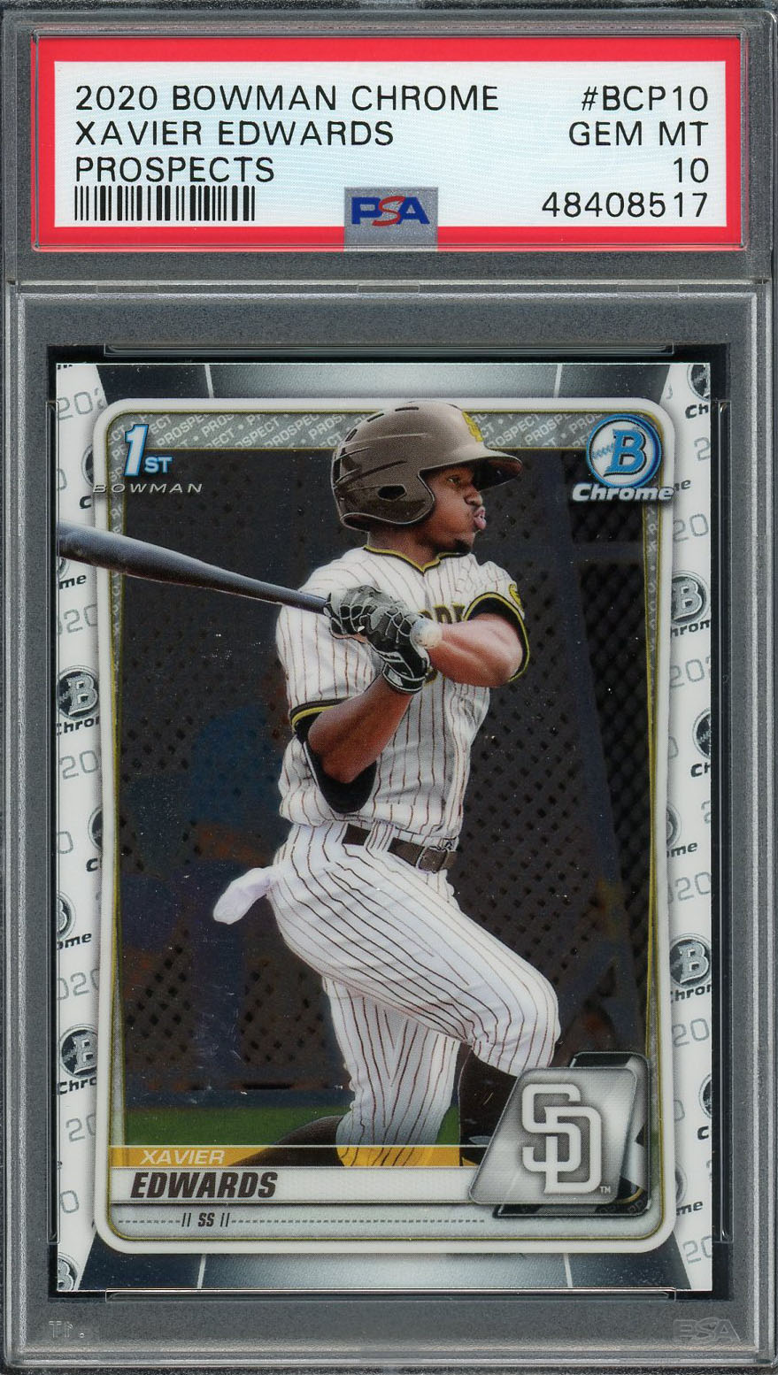 Xavier Edwards 2020 Bowman Chrome Prospects Rookie Baseball Card #BCP10 Graded PSA 10 GEM MINT