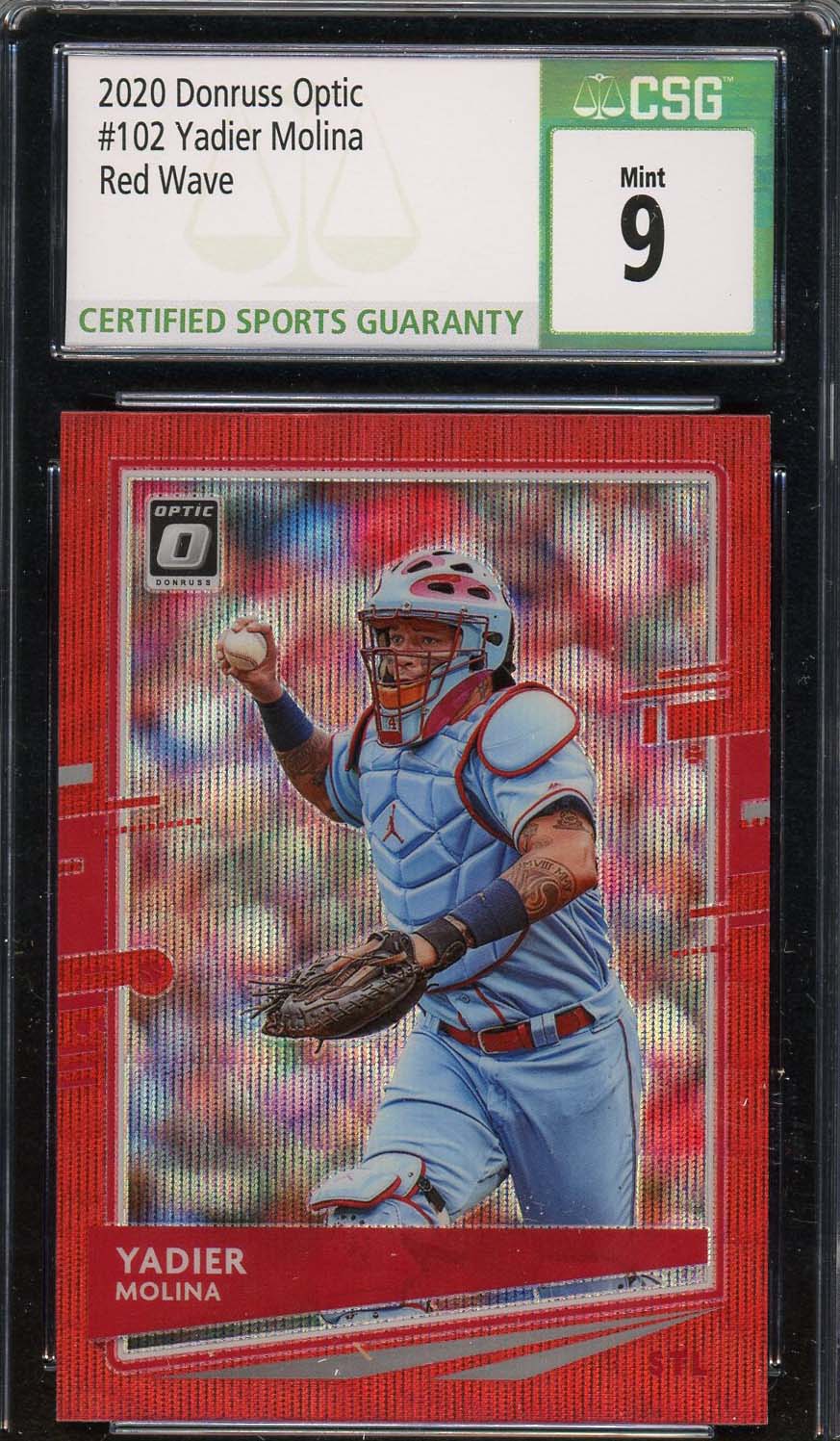 Yadier Molina 2020 Donruss Optic Red Wave Baseball Card #102 Graded CSG 9