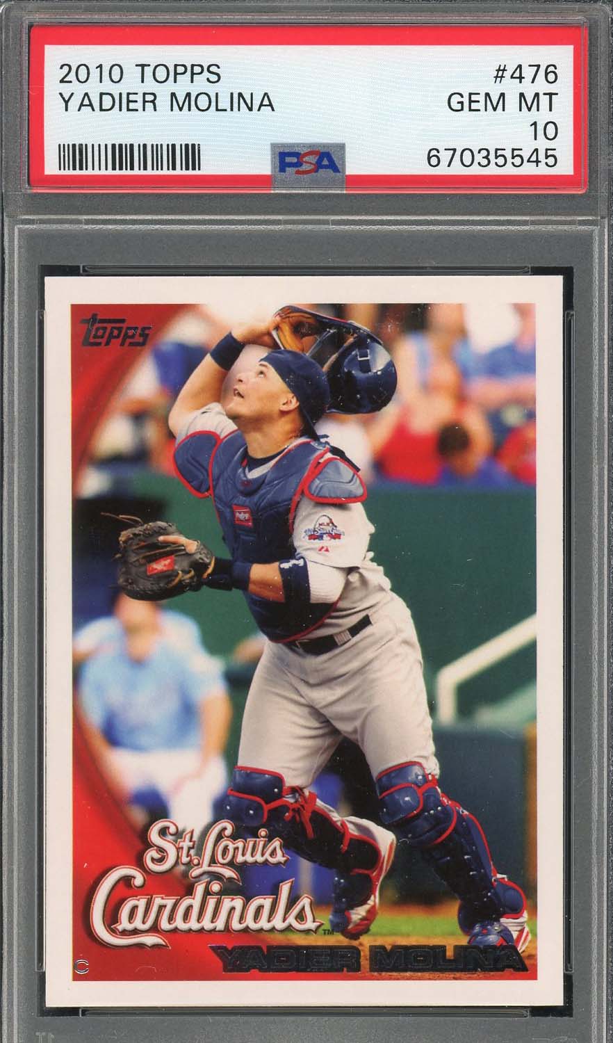 Yadier Molina 2010 Topps Baseball Card #476 Graded PSA 10