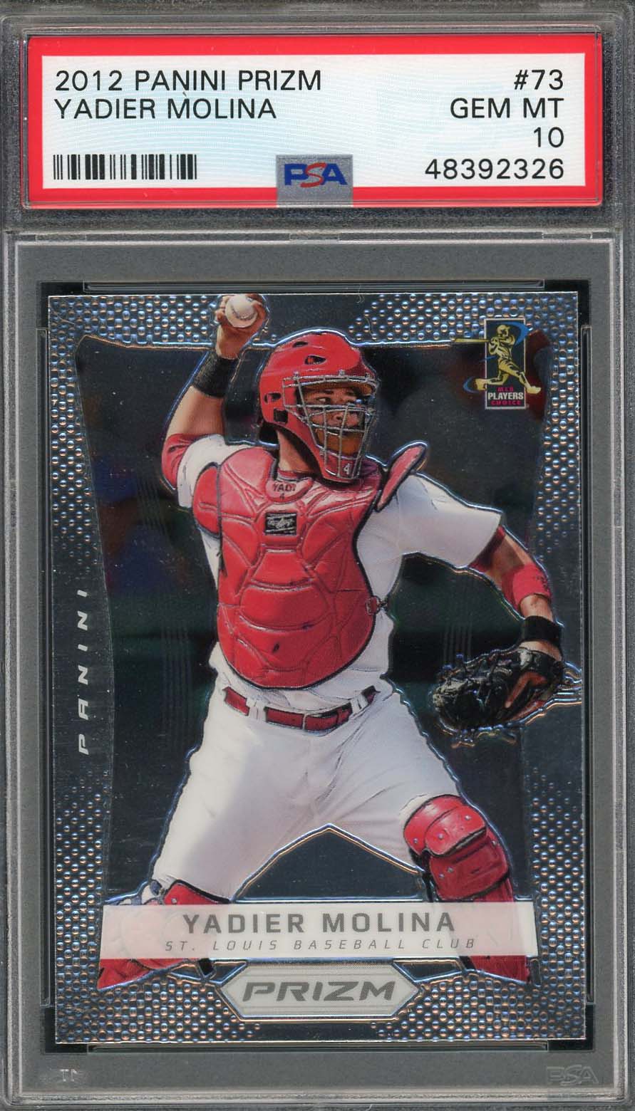 Yadier Molina 2012 Panini Prizm Baseball Card #73 Graded PSA 10