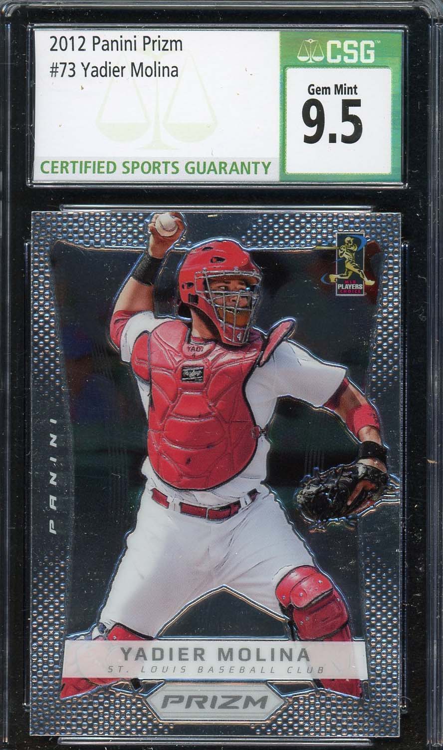 Yadier Molina 2012 Panini Prizm Baseball Card #73 Graded CSG 9.5