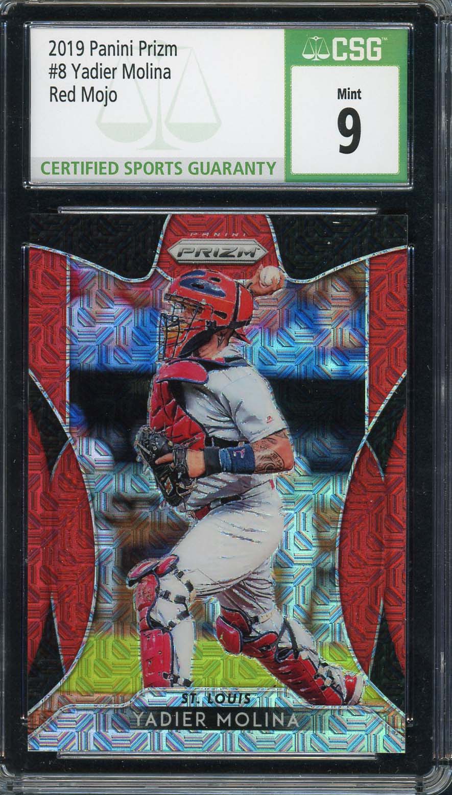 Yadier Molina 2019 Panini Prizm Red Mojo Baseball Card #8 Graded CSG 9 /299 Yadier Molina 2019 Panini Prizm Red Mojo Baseball Card #8 Graded CSG 9 /299