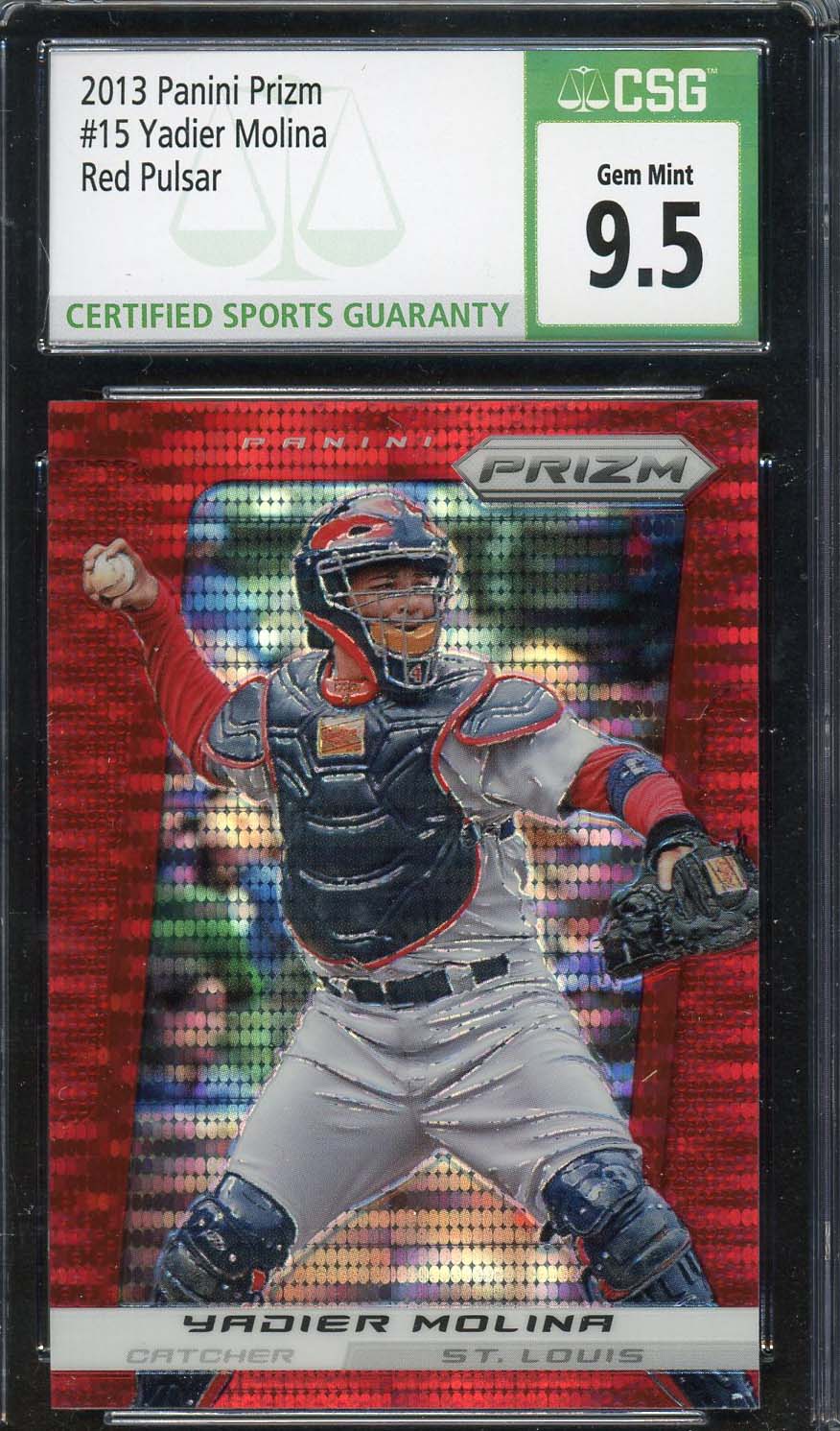 Yadier Molina 2013 Panini Prizm Red Pulsar Baseball Card #15 Graded CSG 9.5 Yadier Molina 2013 Panini Prizm Red Pulsar Baseball Card #15 Graded CSG 9.5