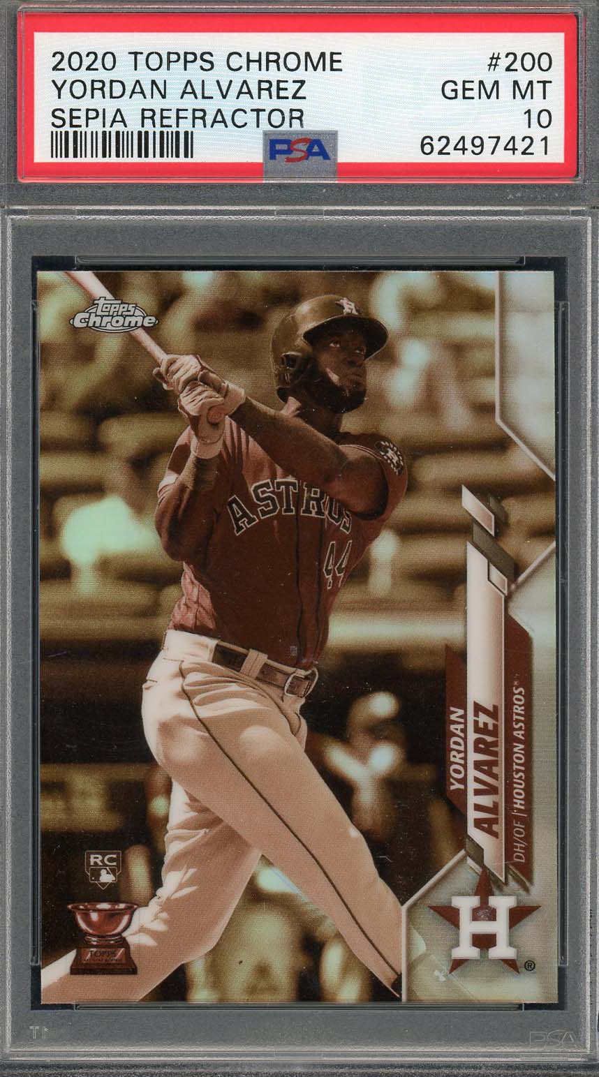 Yordan Alvarez 2020 Topps Chrome Sepia Refractor Rookie Card #200 Graded PSA 10