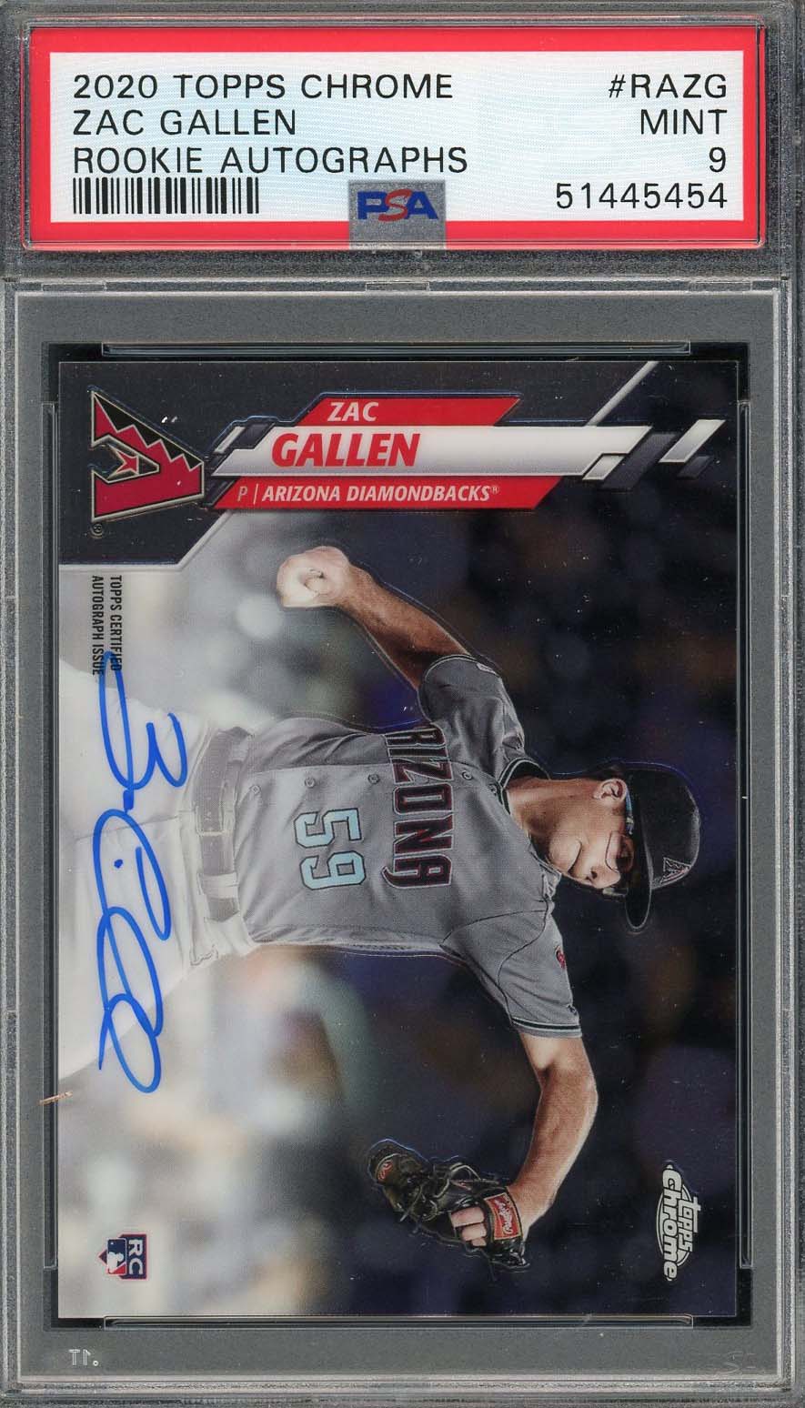 Zac Gallen 2020 Topps Chrome Rookie Autographs Card #RAZG PSA 9