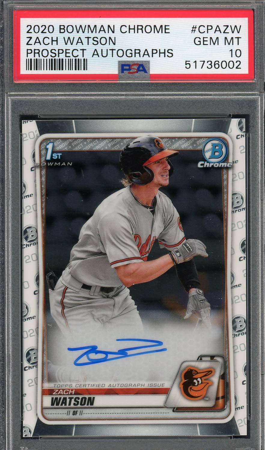 Zach Watson 2020 Bowman Chrome Prospect Auto Rookie Card #CPAZW PSA 10