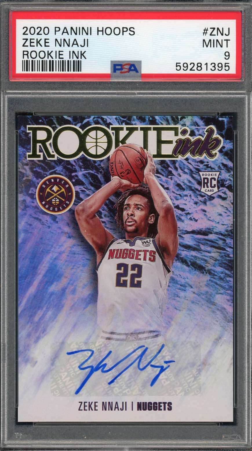 Zeke Nnaji 2020 Panini Hoops Rookie Ink Basketball Card RC #ZNJ Graded PSA 9