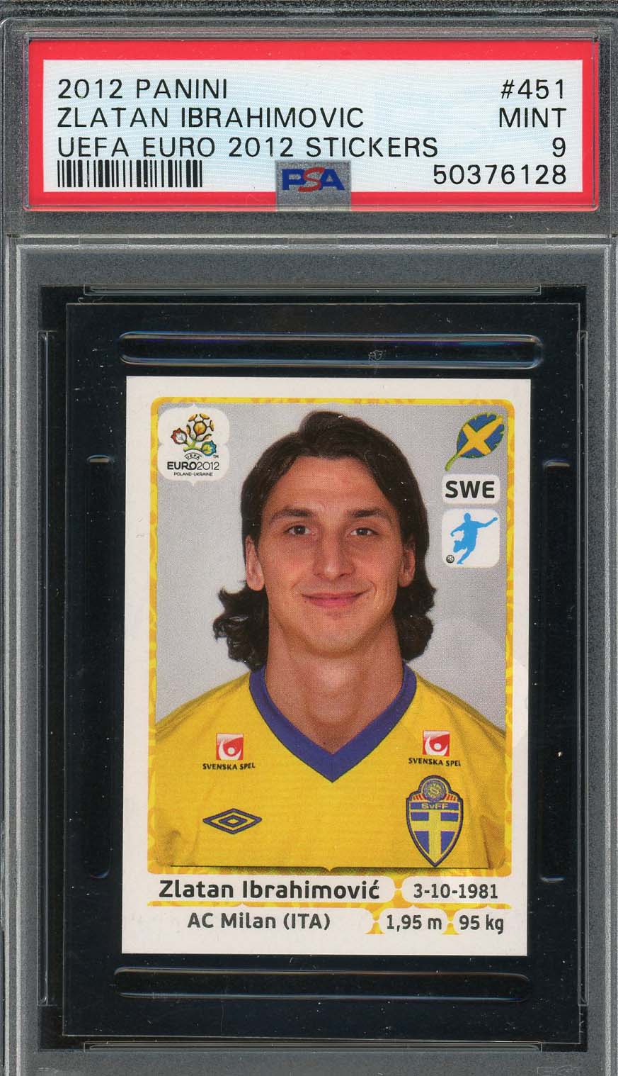 Zlatan Ibrahimovic 2012 Panini UEFA EURO 2012 Stickers Card #451 PSA 9