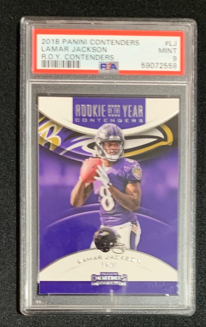 Lamar Jackson 2018 Panini Contenders Football Rookie Card #LJ Graded PSA 9