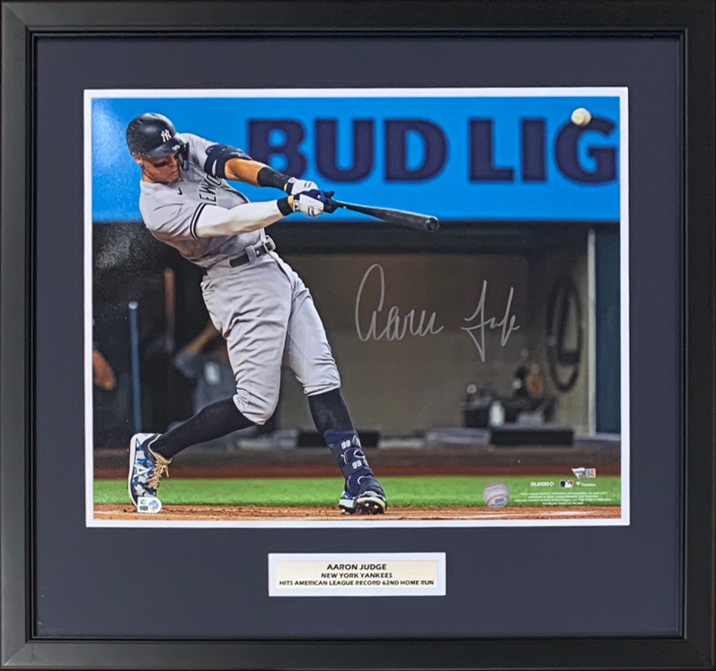 Aaron Judge Autographed New York Yankees 62 Home Run Signed Baseball 16x20 Framed Photo Fanatics Authentic COA Aaron Judge Autographed New York Yankees 62 Home Run Signed Baseball 16x20 Framed Photo Fanatics Authentic COA