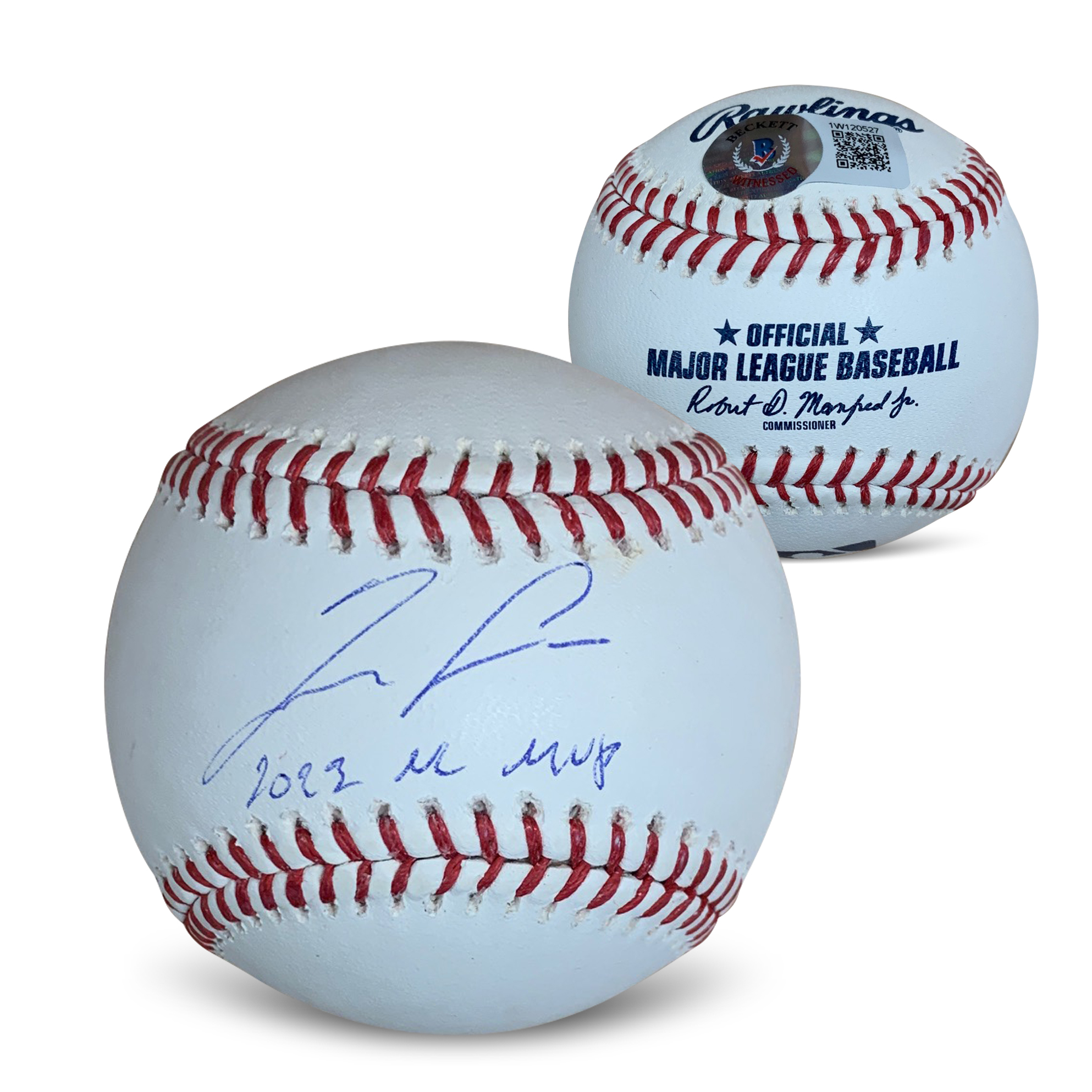 Ronald Acuna Jr Autographed MLB Signed Baseball 2023 NL MVP Beckett COA With UV Display Case