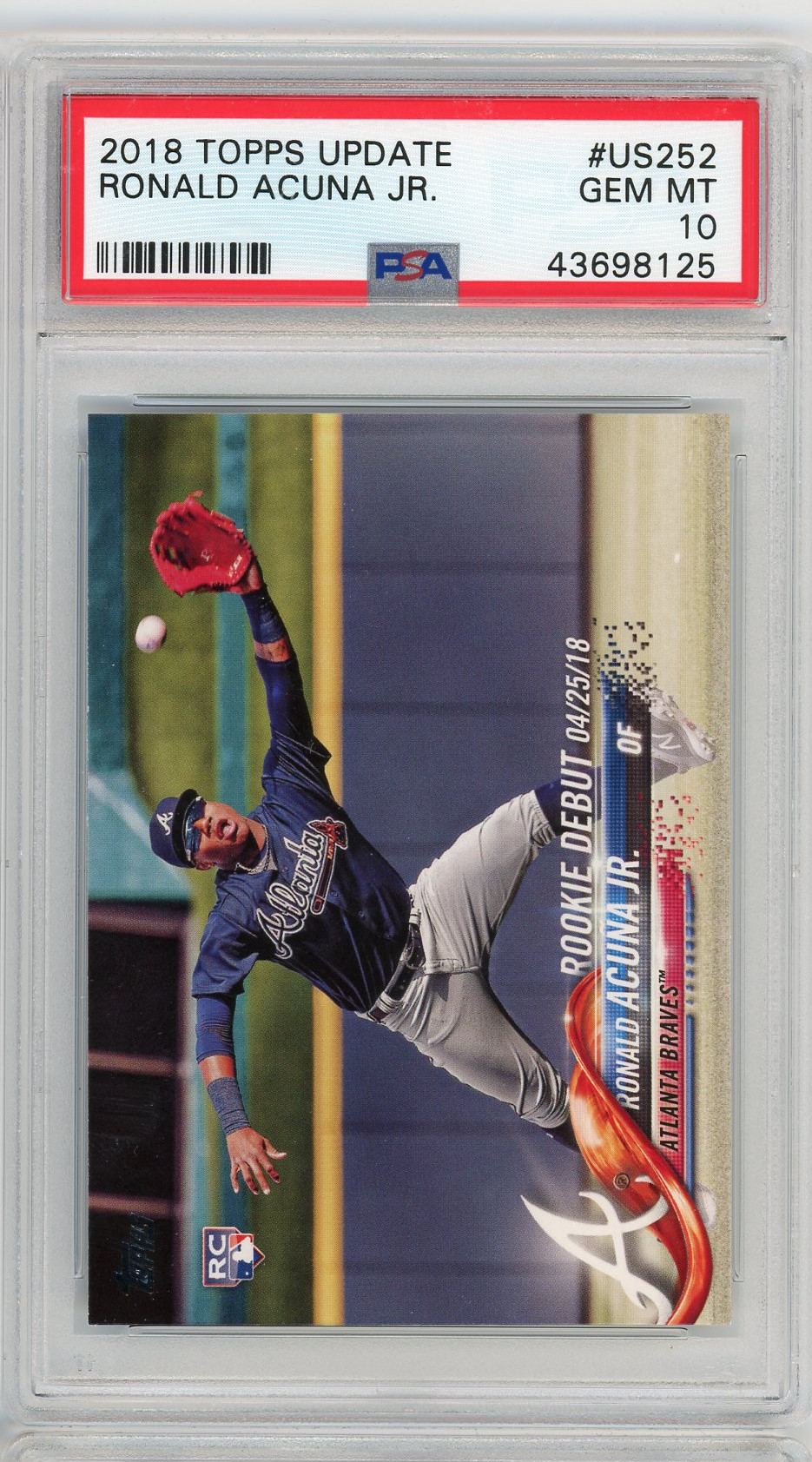 Ronald Acuna Jr MLB 2018 Topps Update Baseball Rookie Card RC #US252 Graded PSA 10 GEM MINT