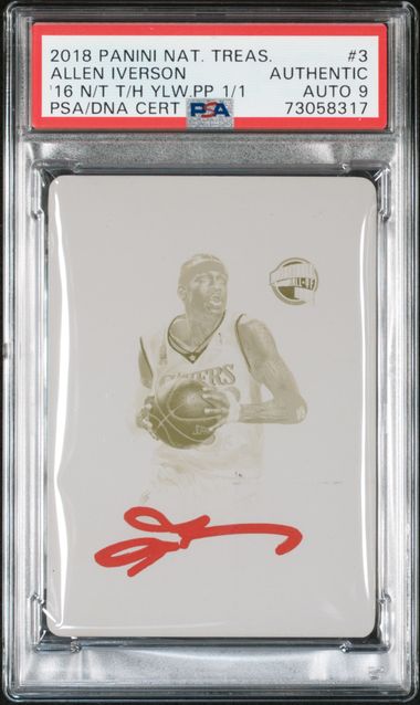 Allen Iverson 2018 Panini National Treasures Signed Printing Plate Card Auto Graded PSA 9 1/1