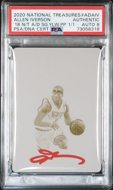 Allen Iverson 2020 Panini National Treasures Signed Printing Plate Card Auto Graded PSA 8 1/1