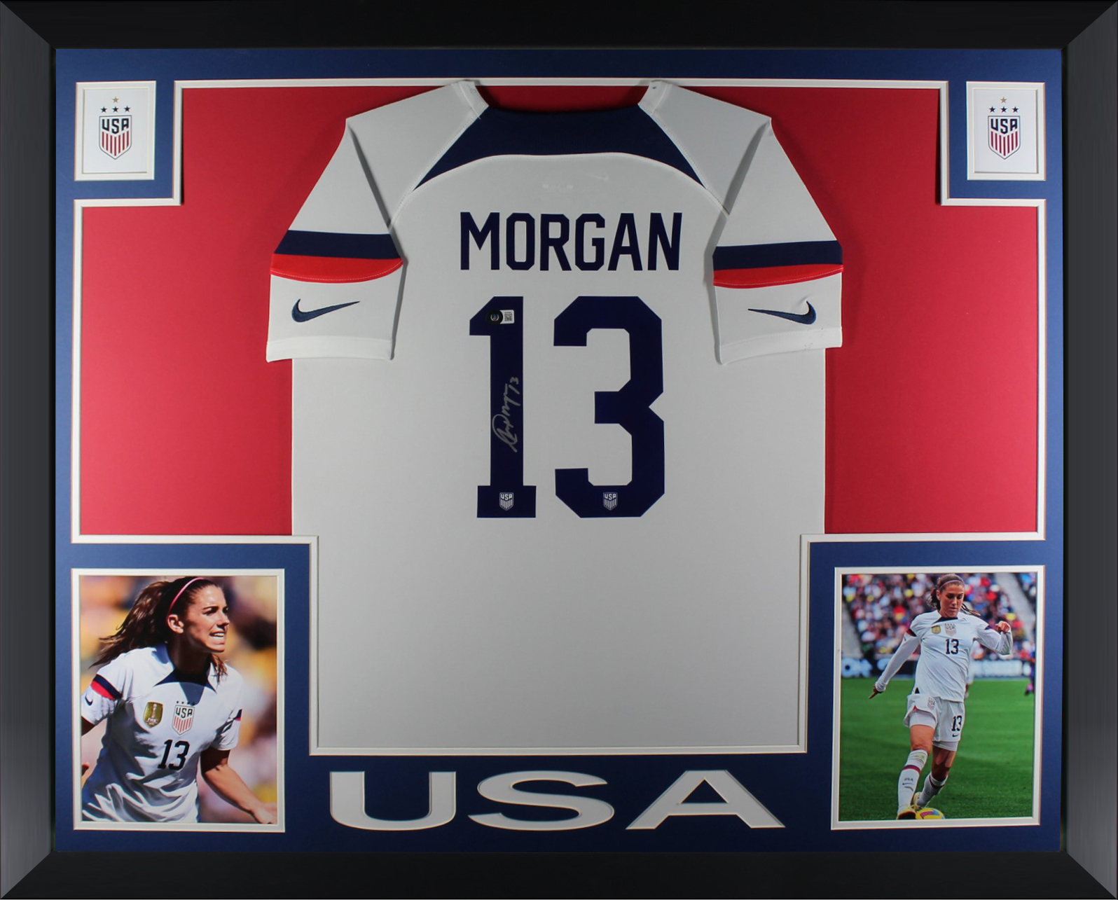 Alex Morgan Autographed 2023 USA Womens World Cup Signed Nike Soccer Framed Jersey Beckett COA