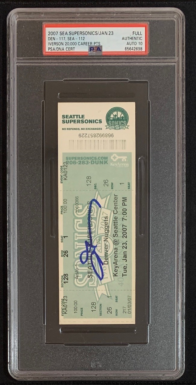 Allen Iverson Autographed 20000 Career Points Signed Basketball Ticket Auto Graded PSA 10 65642698