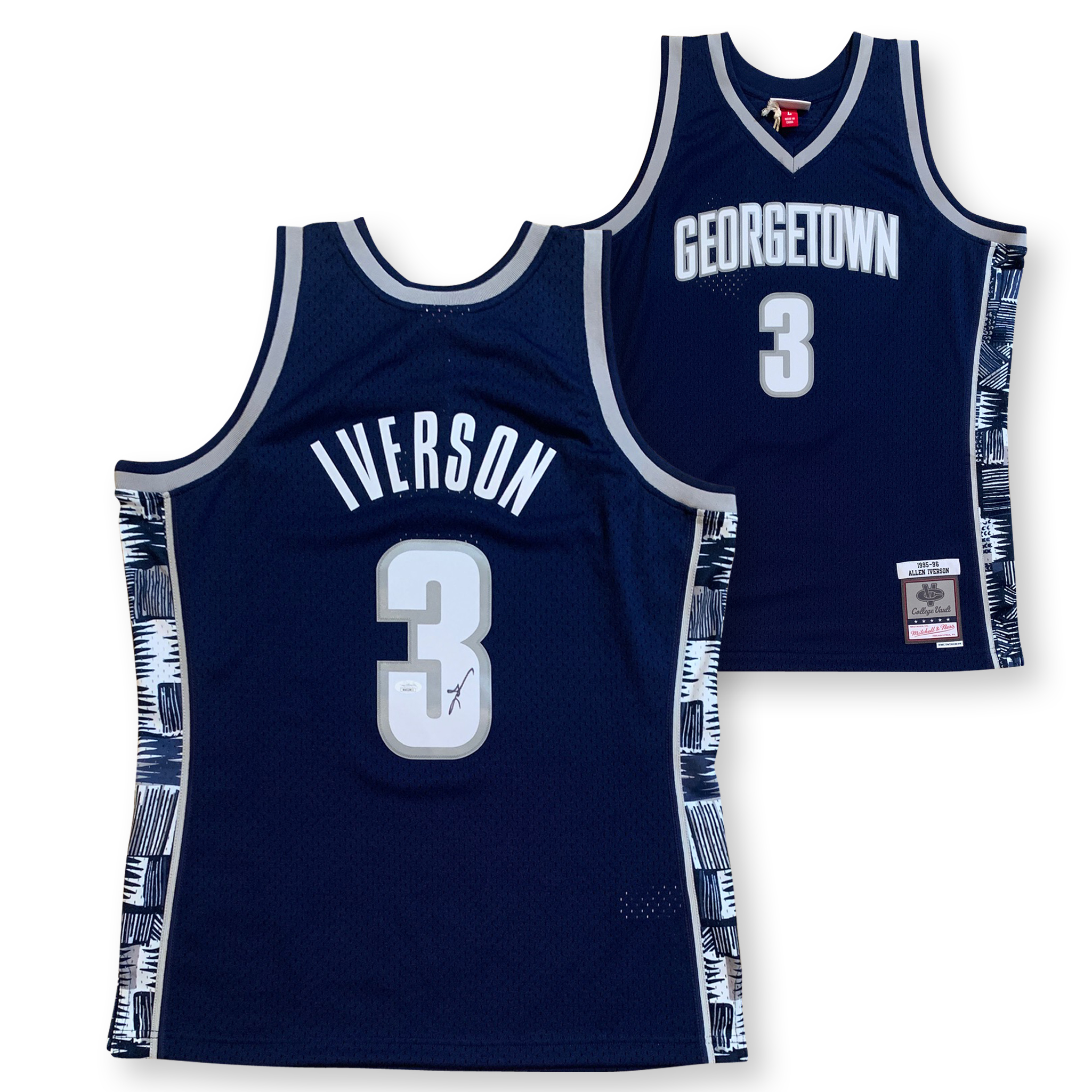 Allen Iverson Autographed Blue Georgetown Signed Mitchell & Ness Swingman Basketball Jersey JSA COA