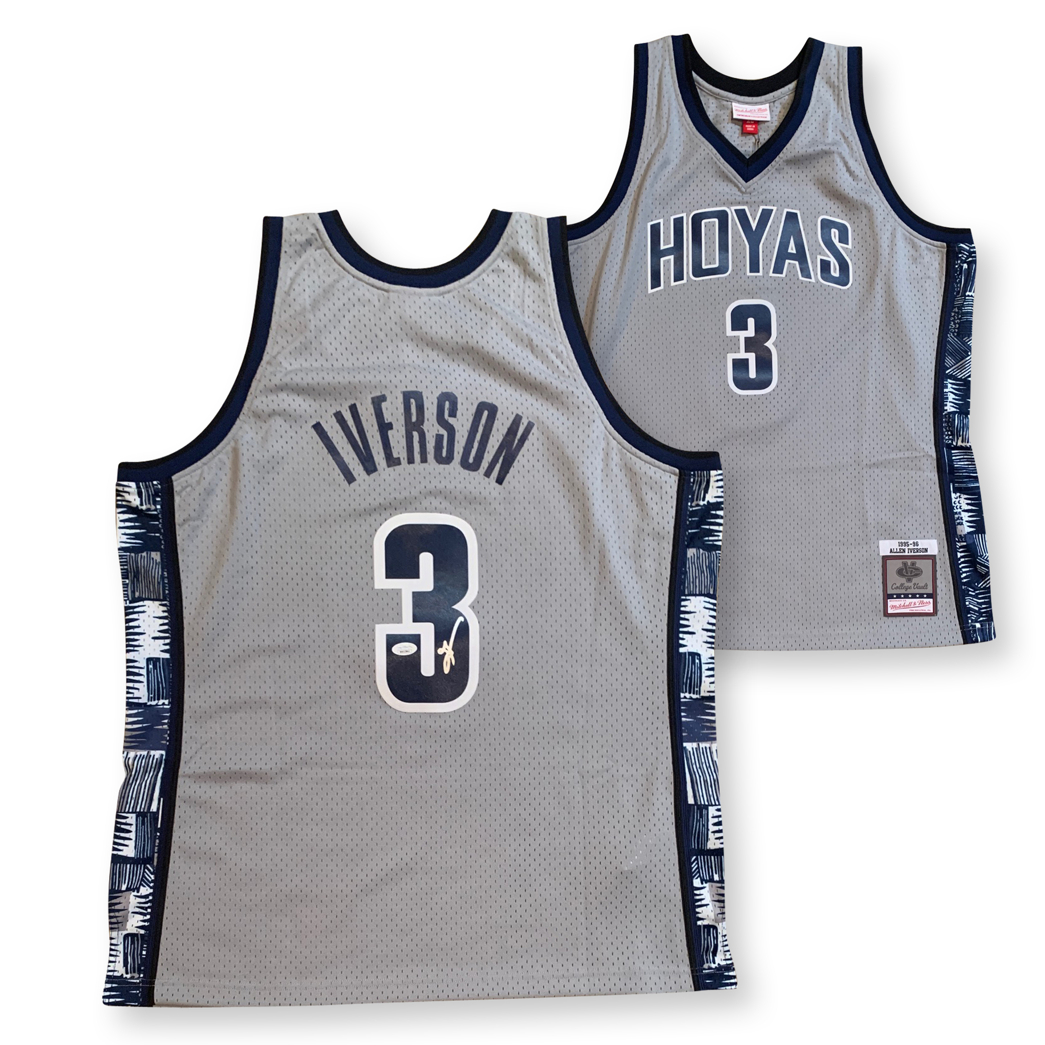 Allen Iverson Autographed Gray Georgetown Signed Mitchell & Ness Swingman Basketball Jersey JSA COA