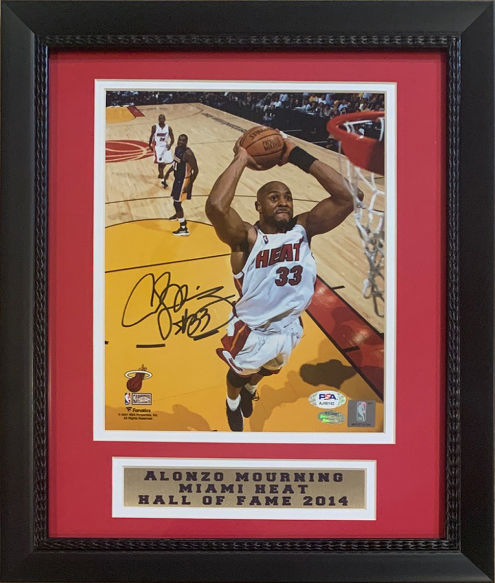 Alonzo Mourning Autographed Miami Heat Signed Basketball 8x10 Framed Photo PSA DNA COA