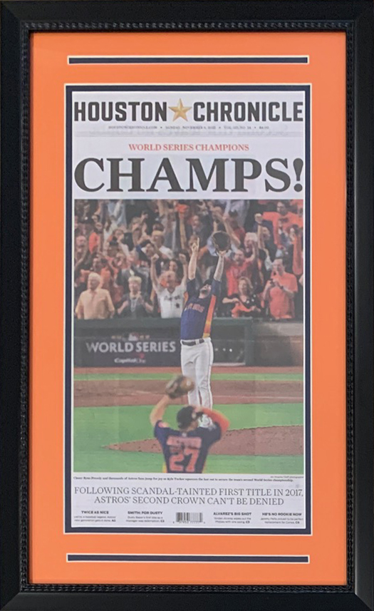 Houston Astros 2022 World Series Champions Chronicle Baseball Original 16x26 Framed Newspaper - Get the authentic real deal! CHAMPS
