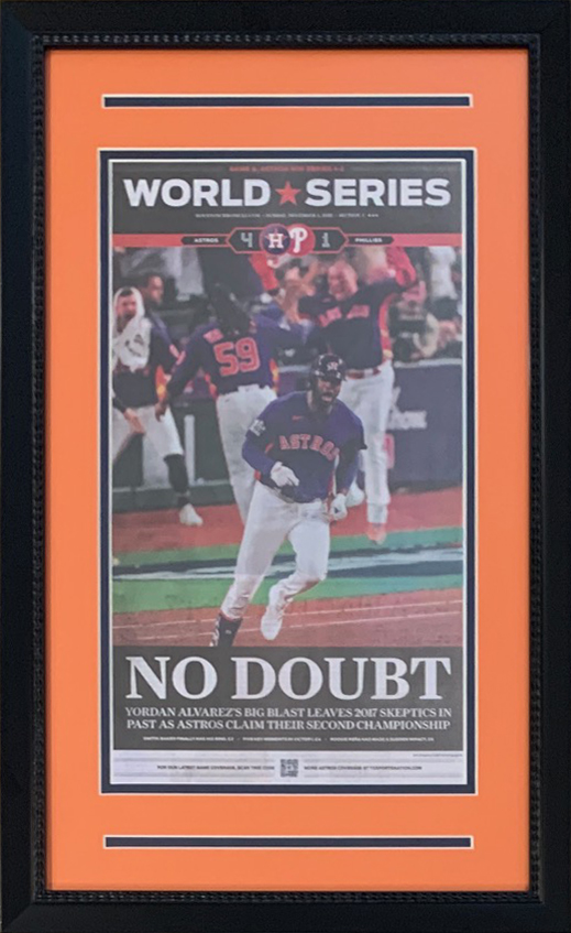 Houston Astros 2022 World Series Champions Chronicle Baseball Original 16x26 Framed Newspaper - Get the authentic real deal! NO DOUBT
