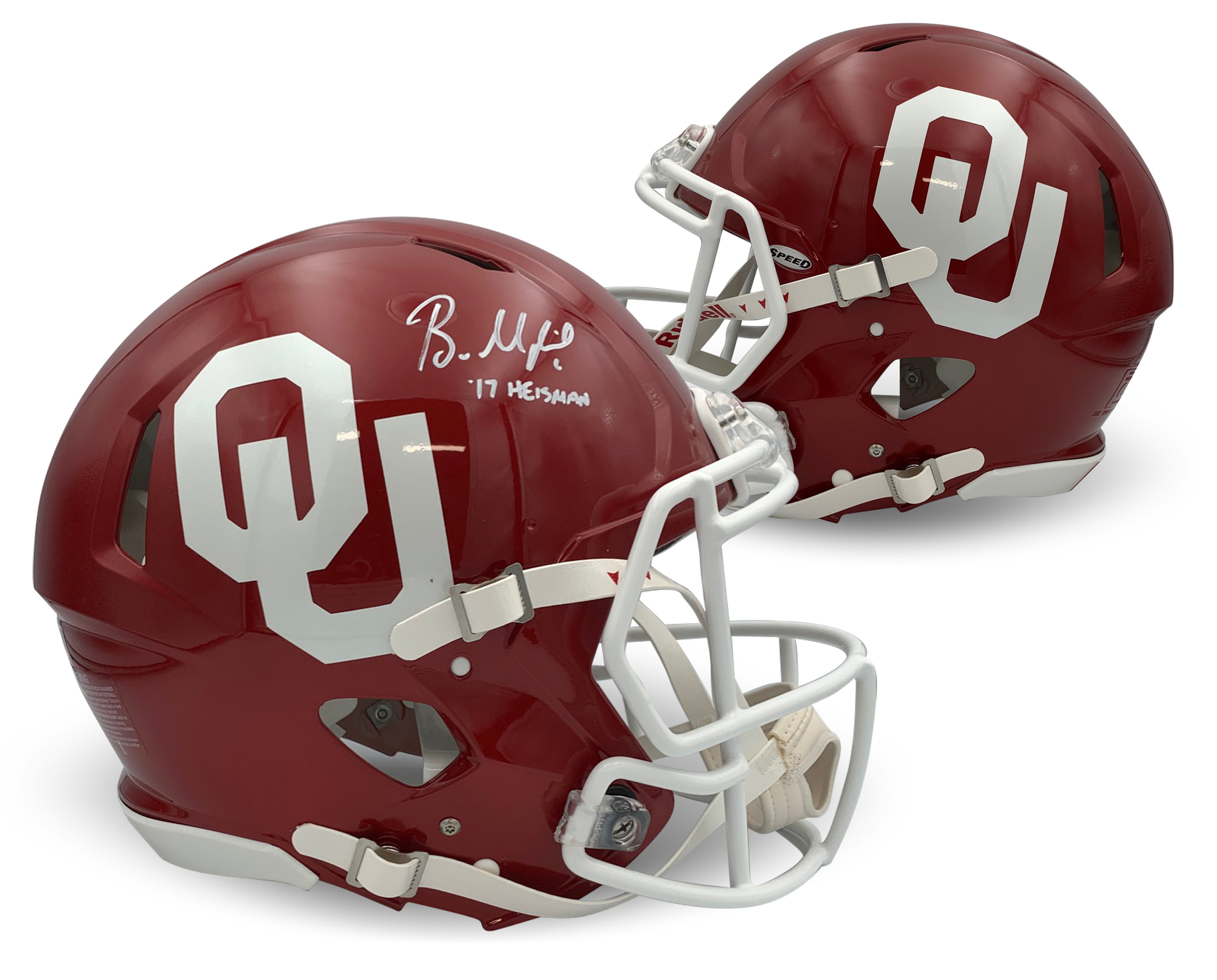 Baker Mayfield Autographed Oklahoma Sooners Signed Football Full Sized Authentic Helmet Beckett COA HEISMAN TROPHY 2017
