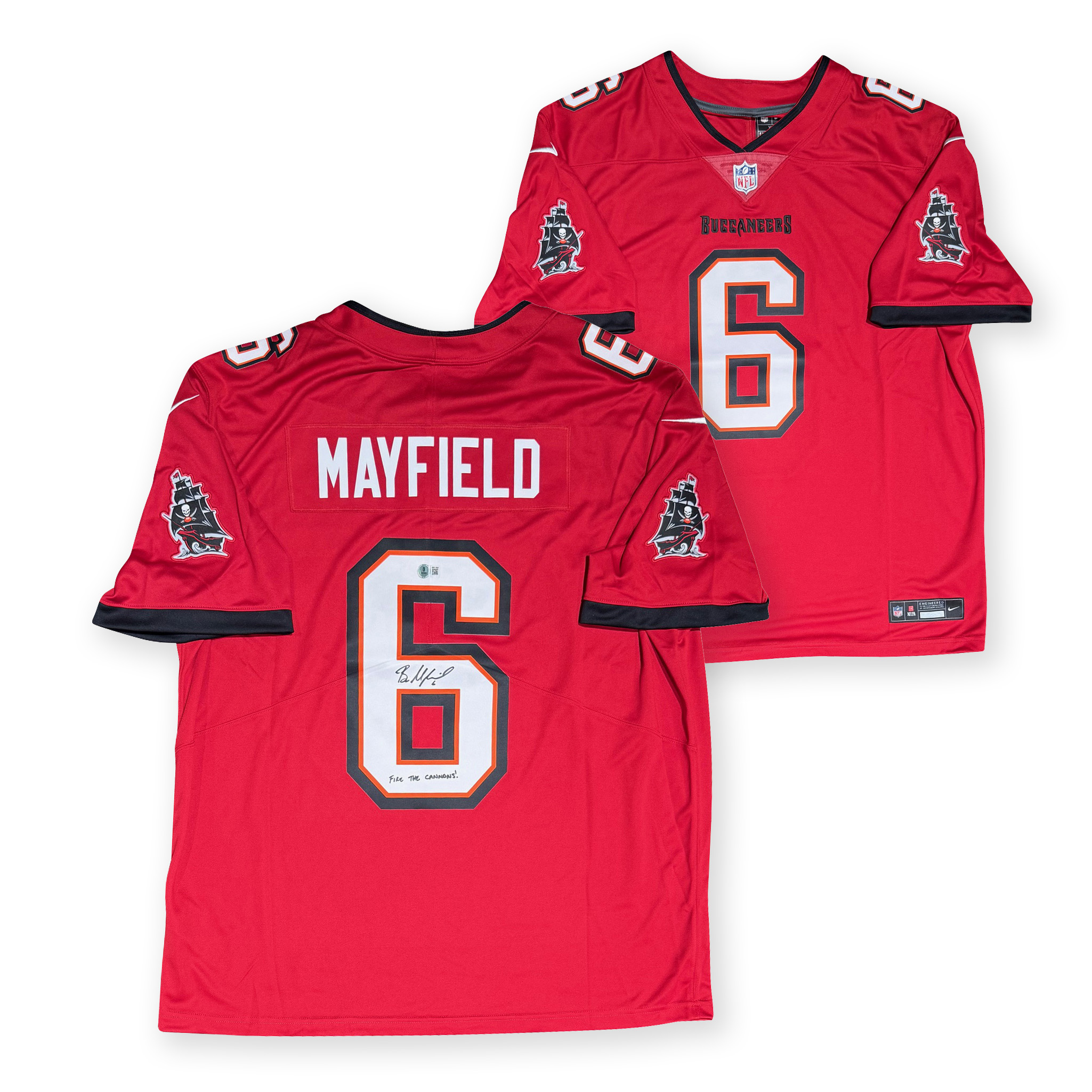 Baker Mayfield Autographed Tampa Bay Buccaneers Signed Nike Limited Football Jersey FIRE THE CANNONS Beckett COA