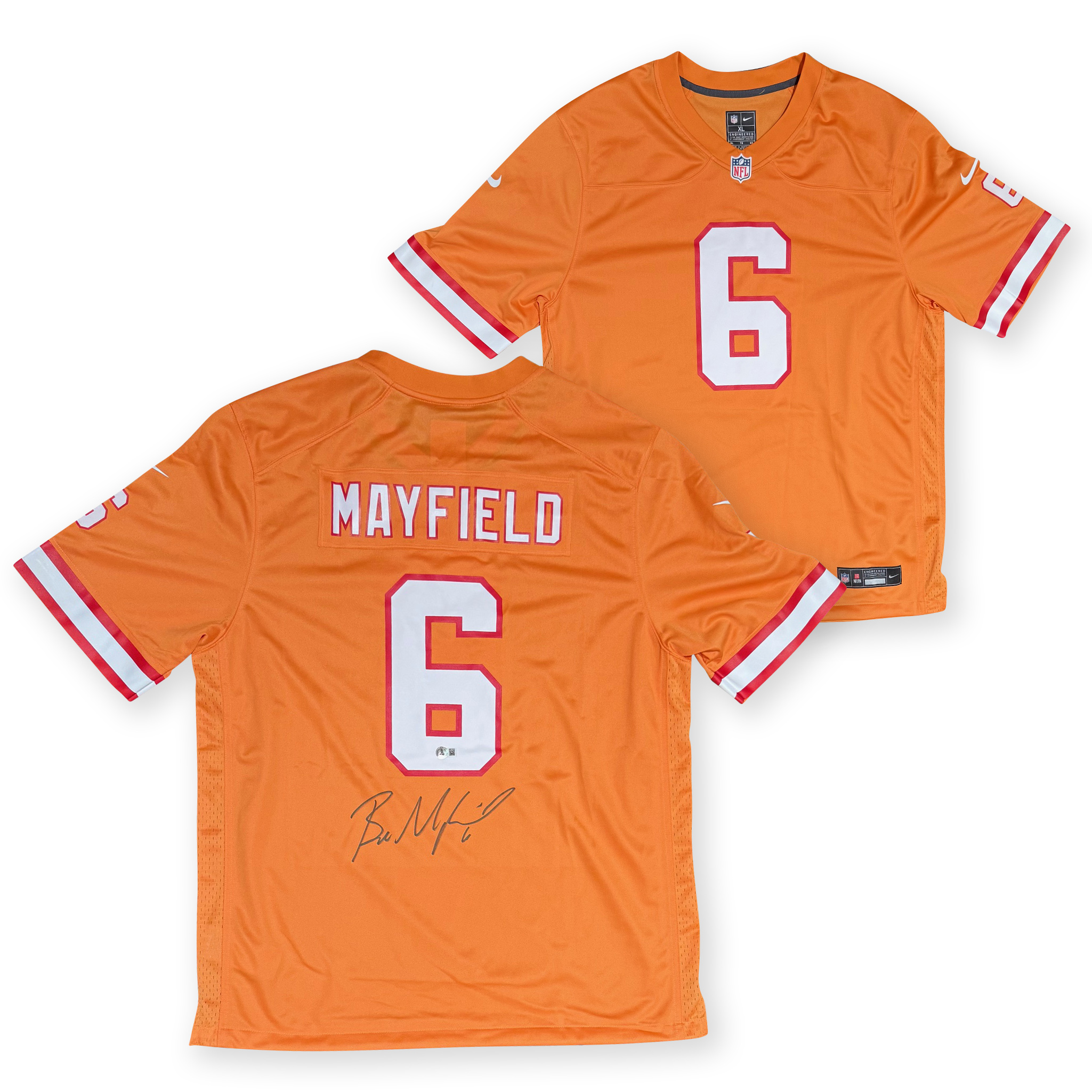 Baker Mayfield Autographed Tampa Bay Buccaneers Signed Nike Game Throwback Football Jersey Beckett COA